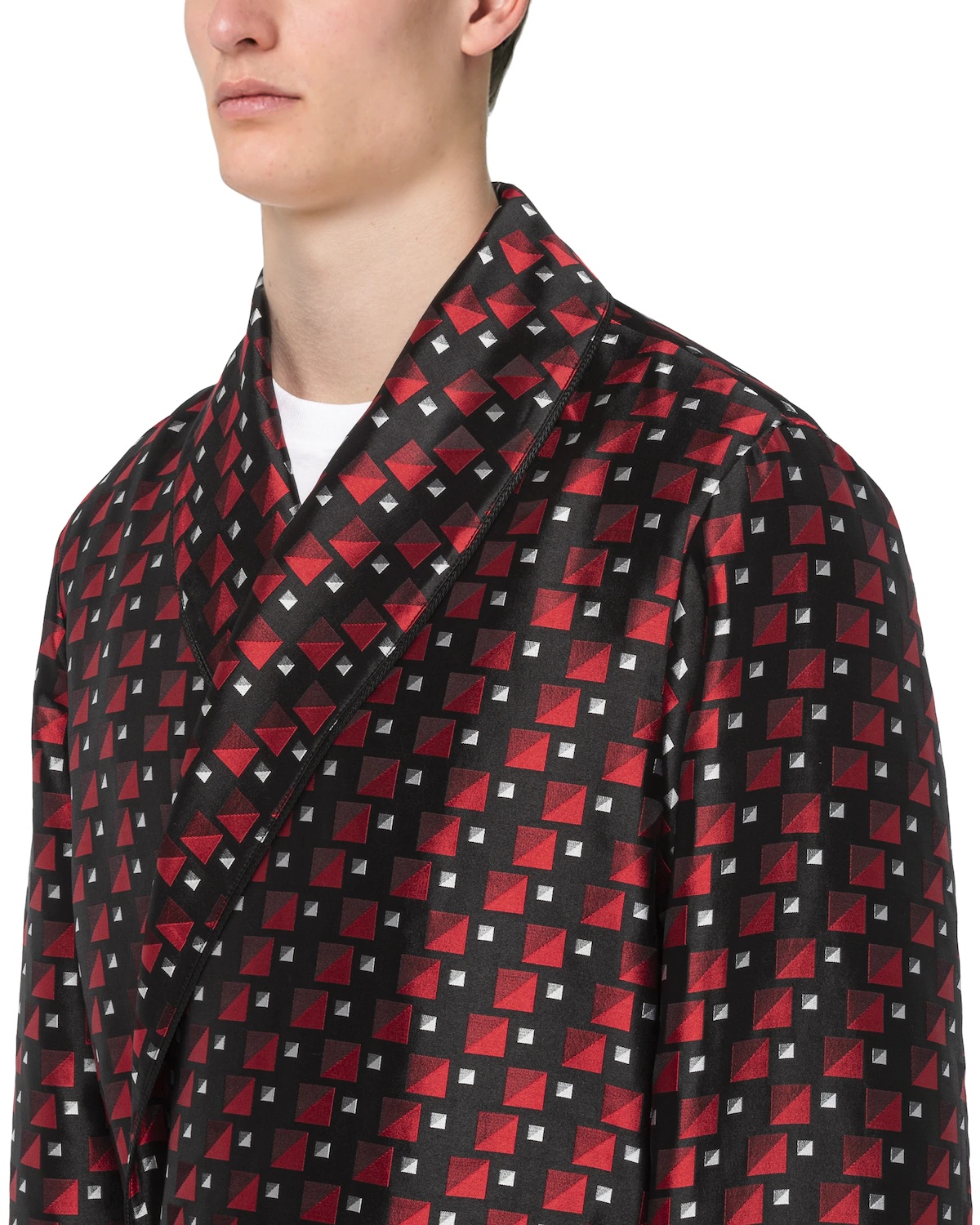 Checked print silk jacquard robe - 5