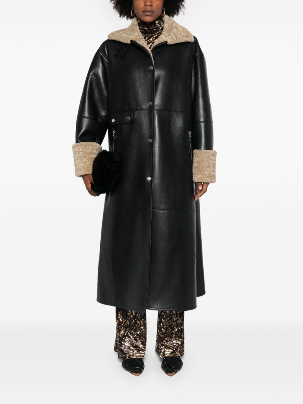 faux-shearling-trim coat - 2