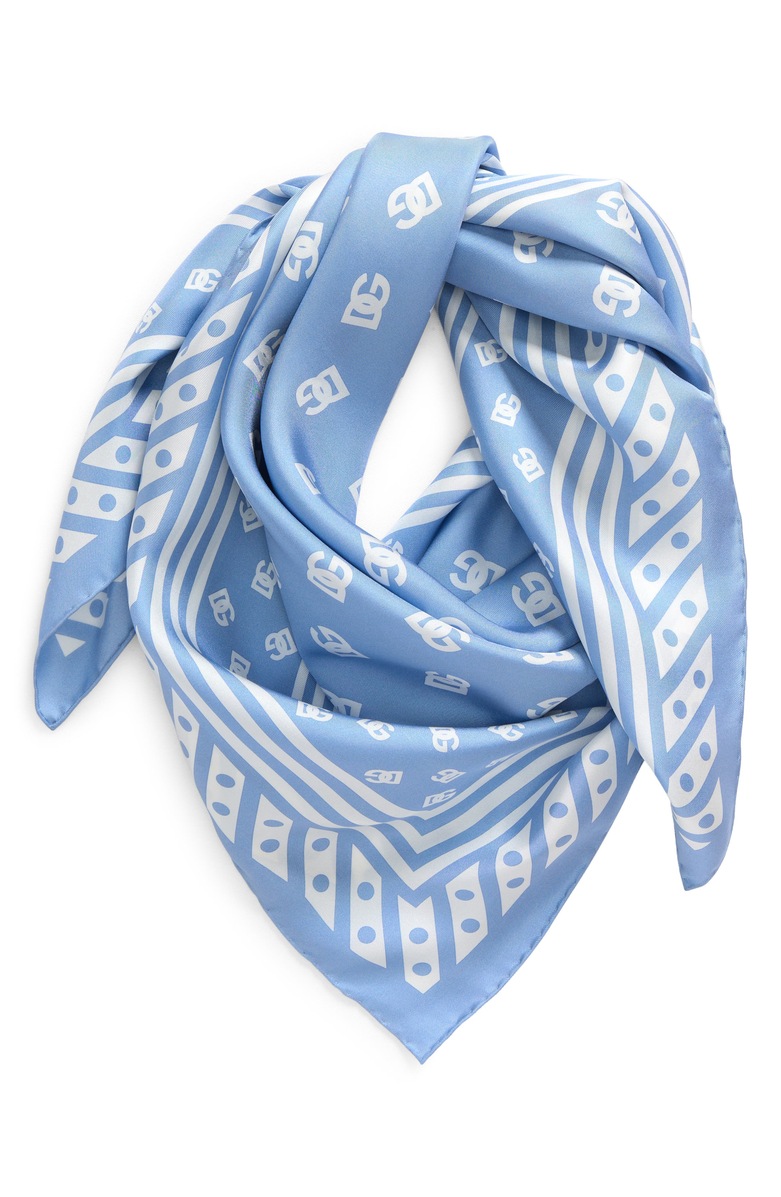 Dolce&Gabbana DG Logo Print Silk Square Scarf in Light Blue at Nordstrom - 2