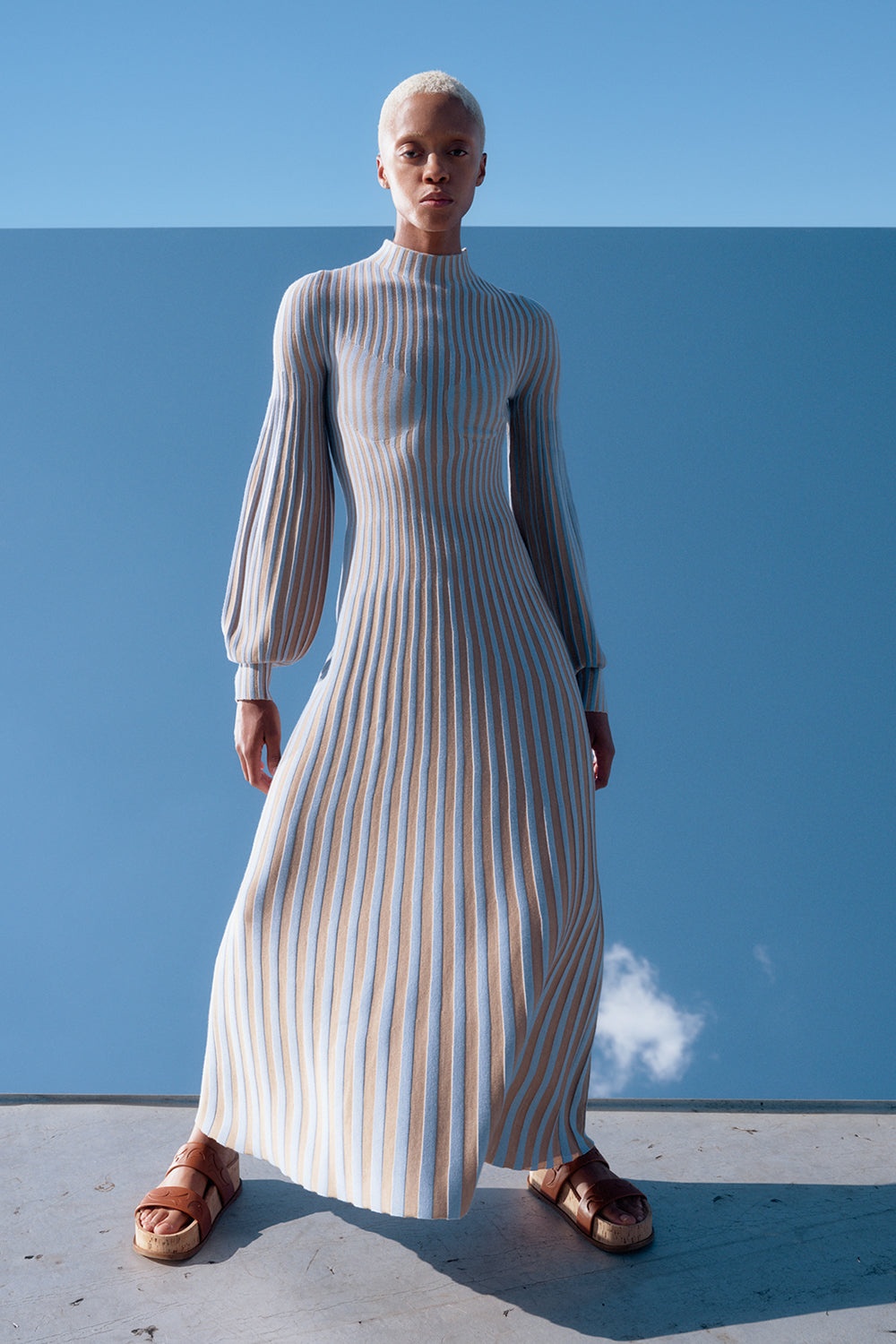 Lee Knit Dress in Light Blue & Camel Cashmere Silk - 2