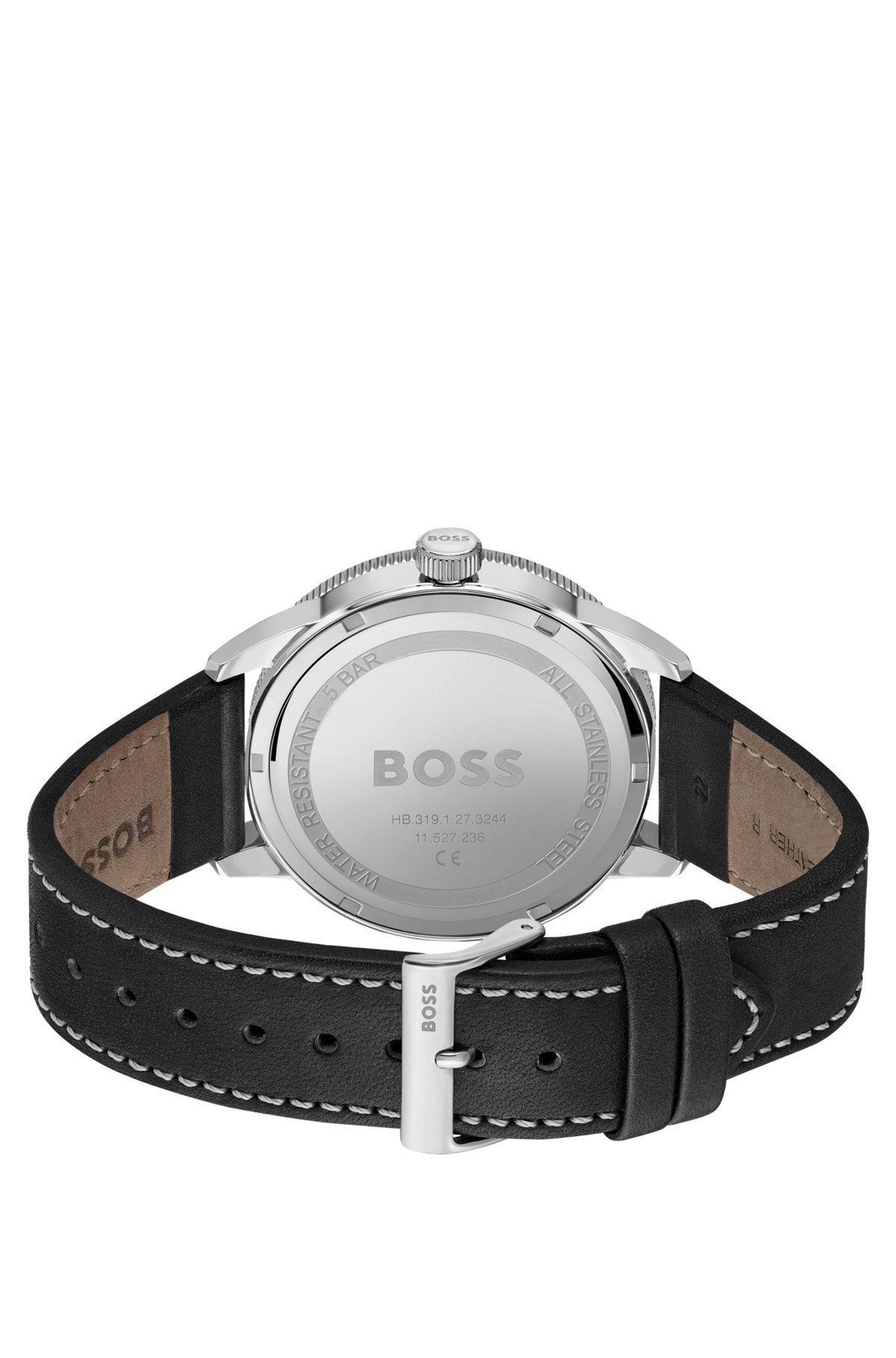 LEATHER-STRAP WATCH WITH BLACK DIAL - 3