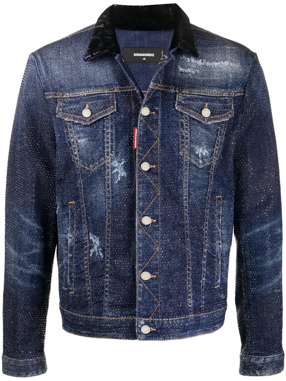 crystal-embellished denim jacket - 1