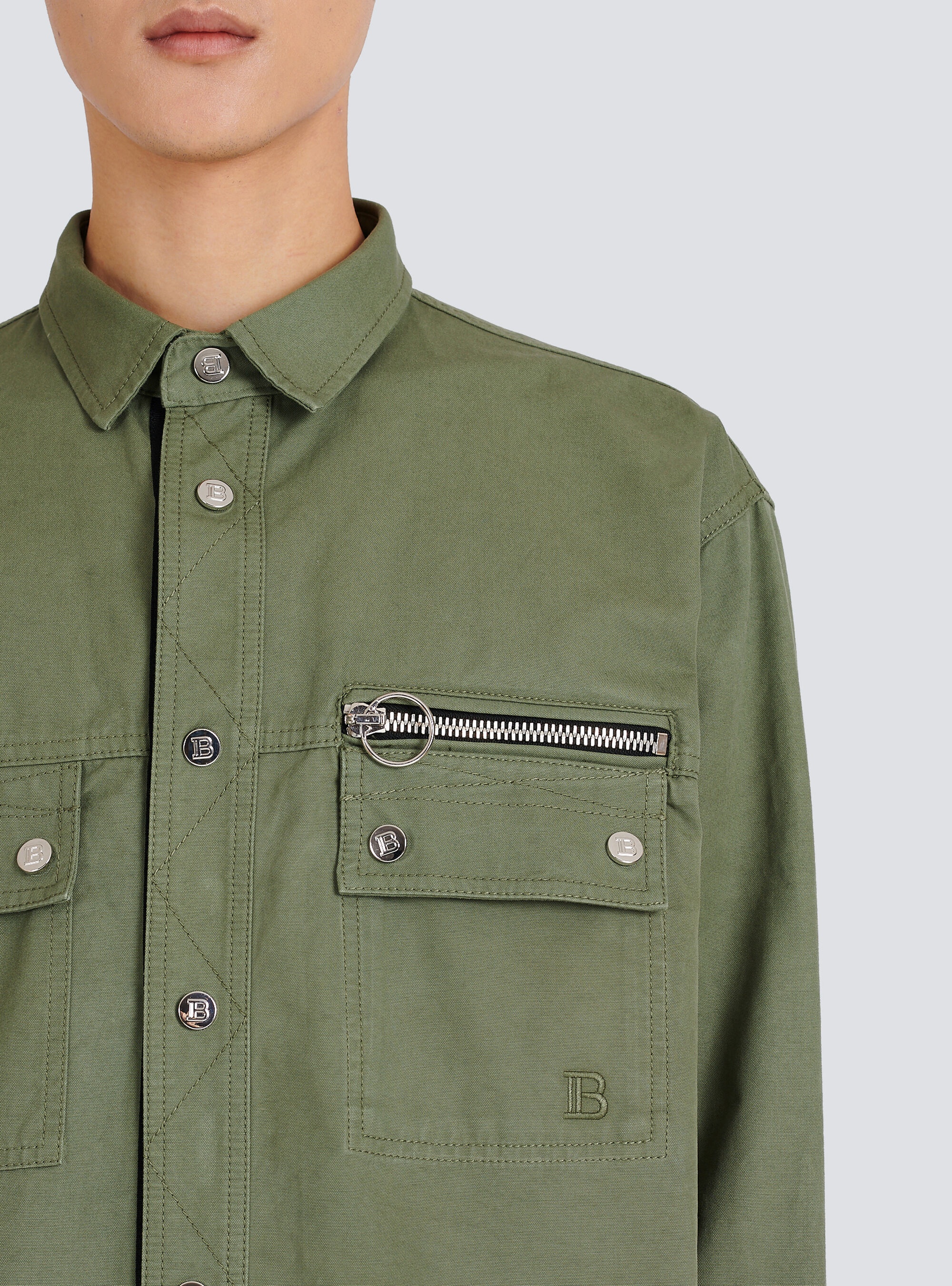 Cotton shirt with embroidered Balmain logo - 10