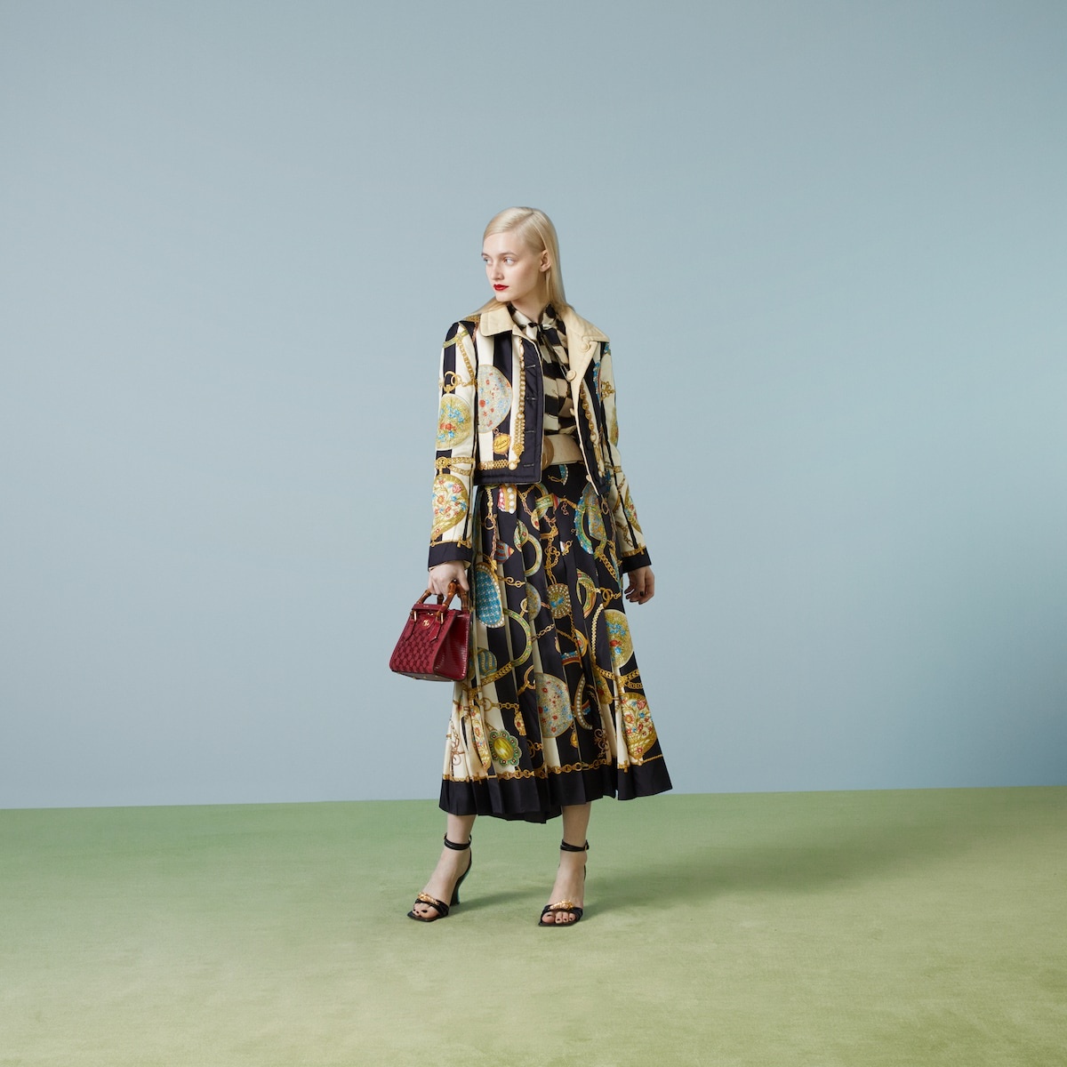 Gucci jewel and chain print silk skirt - 2