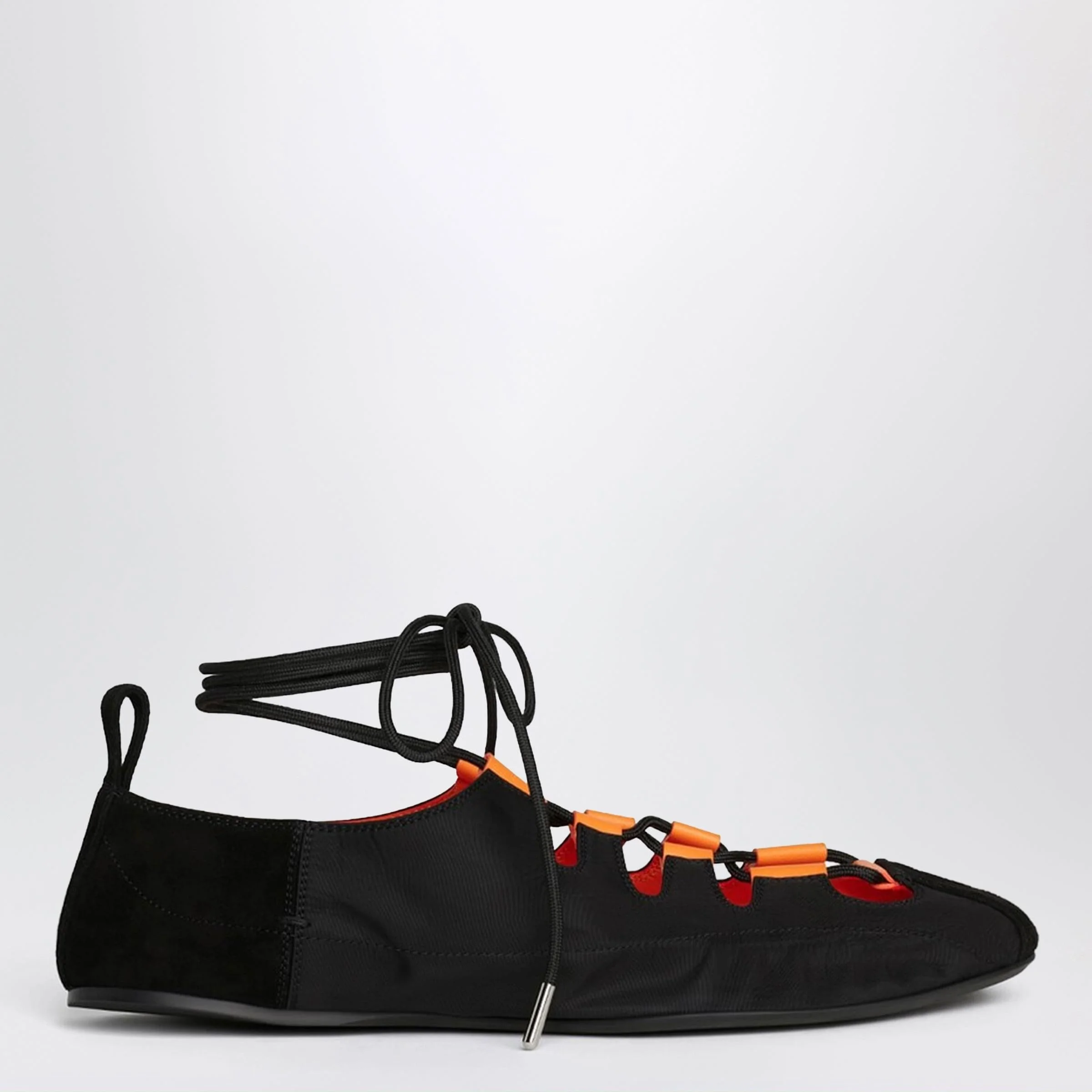 Alaia Foldable Lace-Up Ballet Flats In Nylon And Black Suede Women - 1