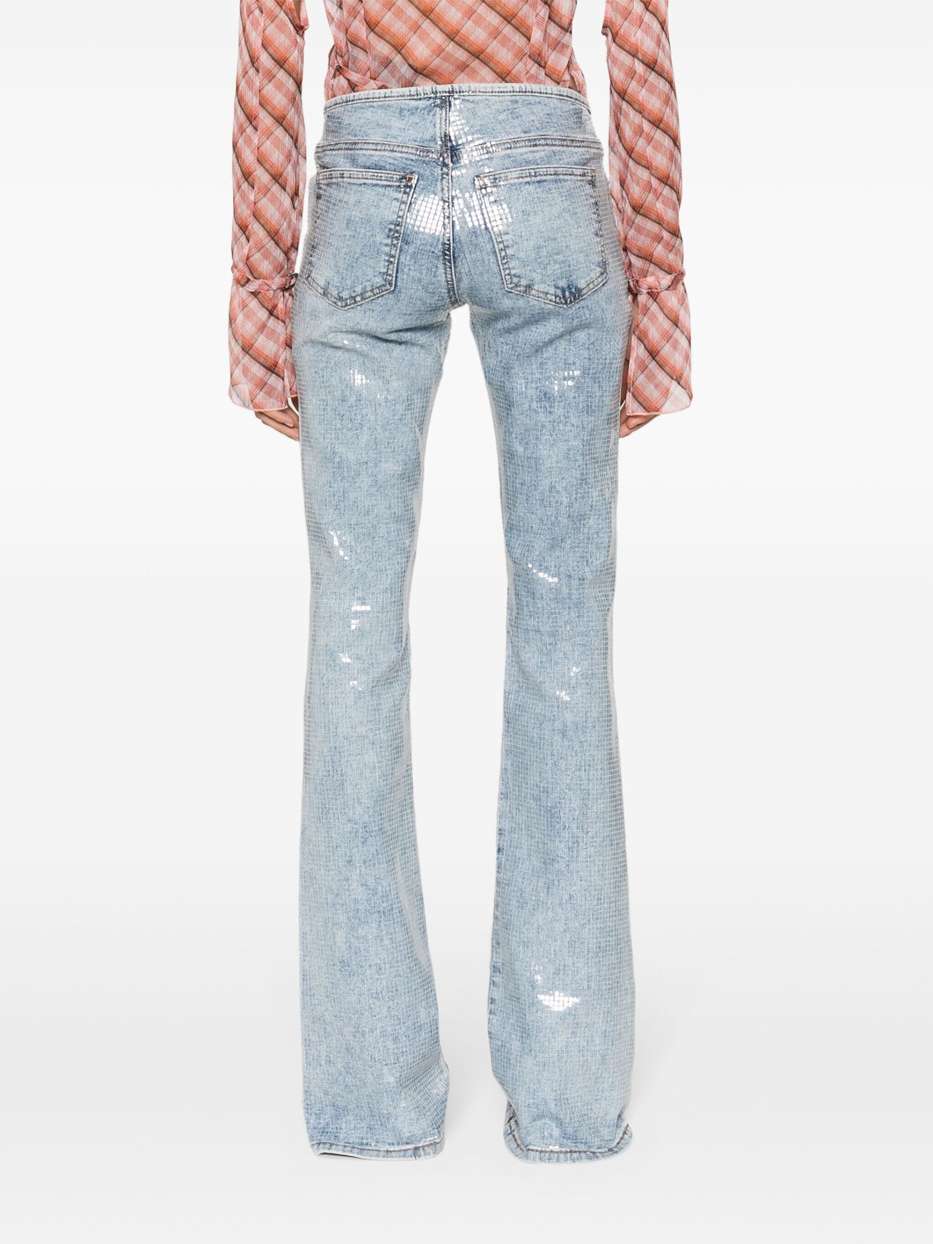 Blue Low Rise Sequin Flared Jeans - 4