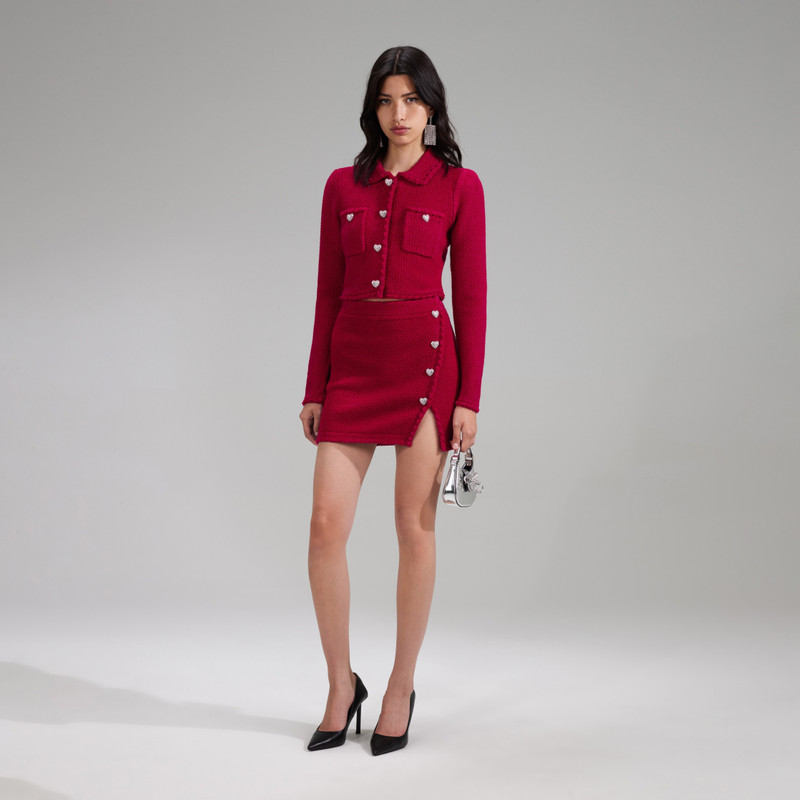 Red Melange Knit Button Mini Skirt 2