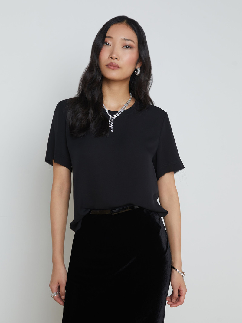 L'AGENCE Suzette Silk Raw-Hem Tee outlook