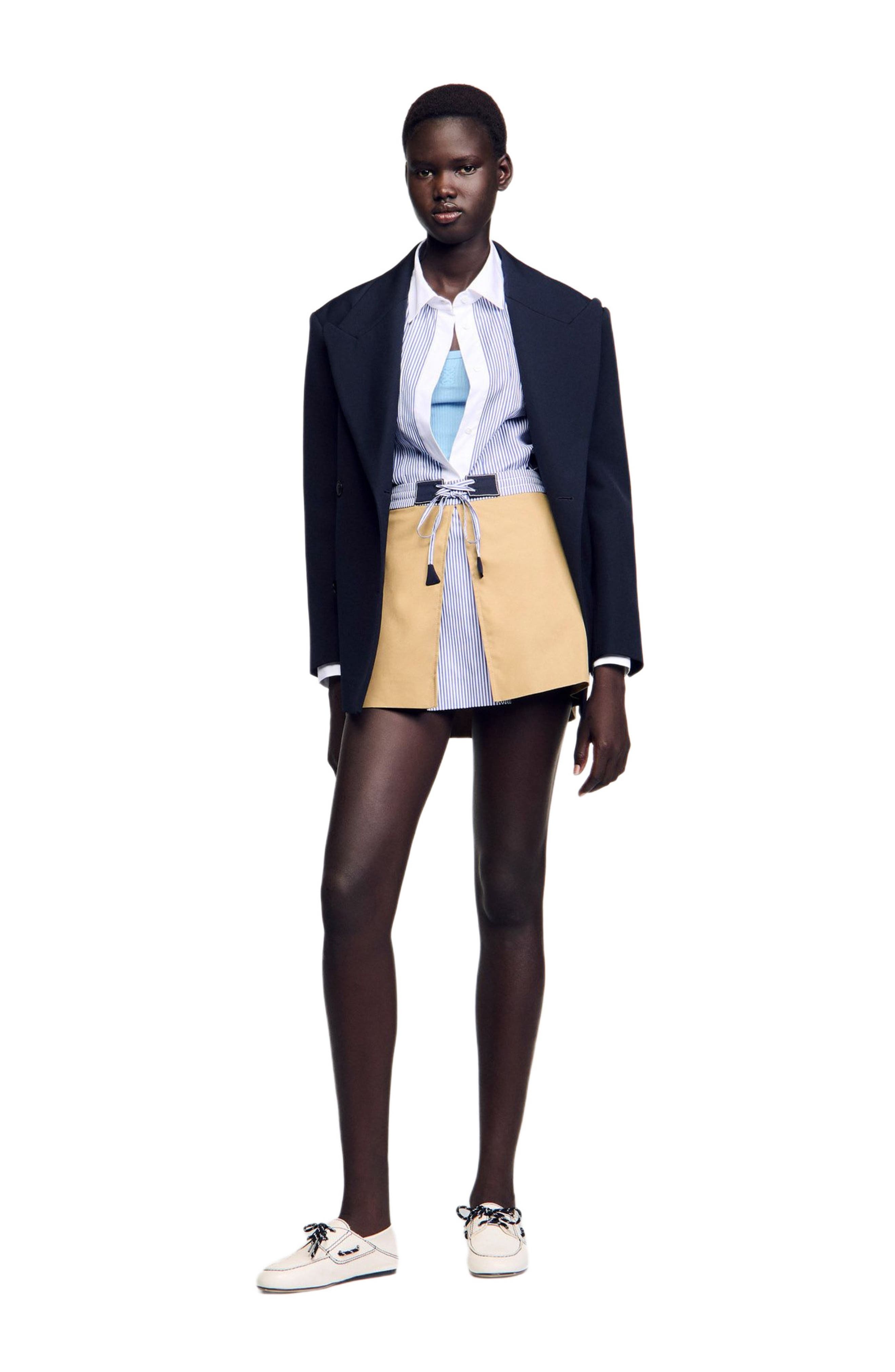 SANDRO Short dual-material skirt in Beige at Nordstrom - 7