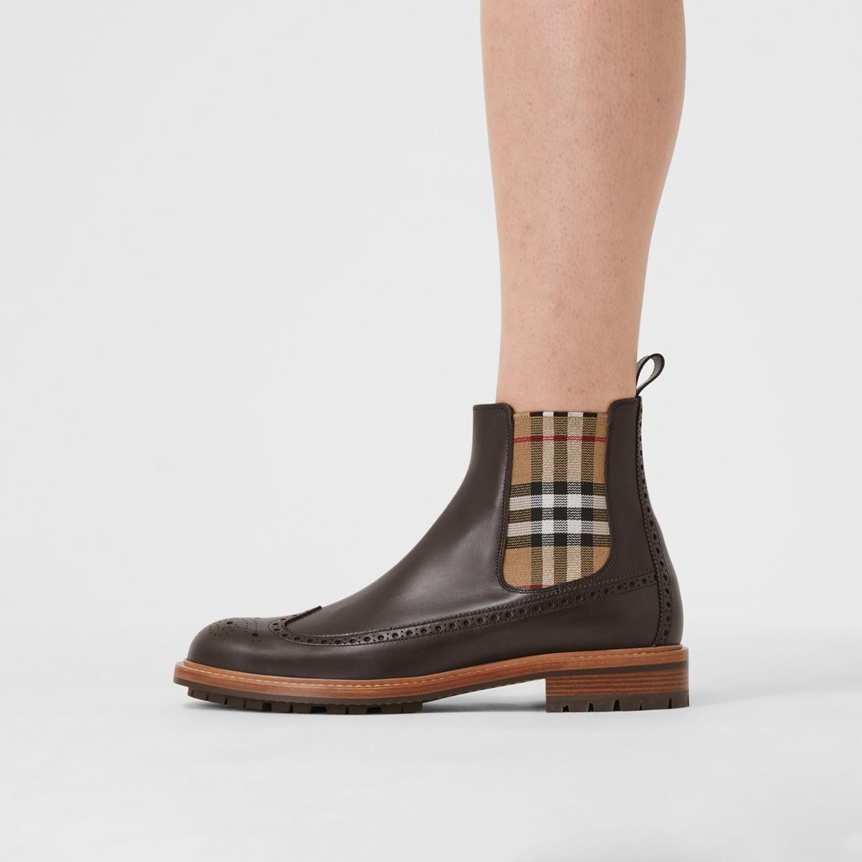 Vintage Check Panel Leather Chelsea Boots - 3