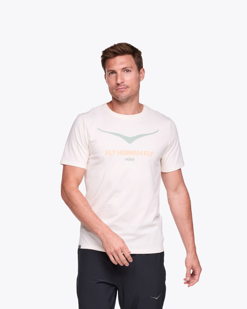 Men's HOKA Bird Logo Gpx SS Tee Shirt in Alabaster 1