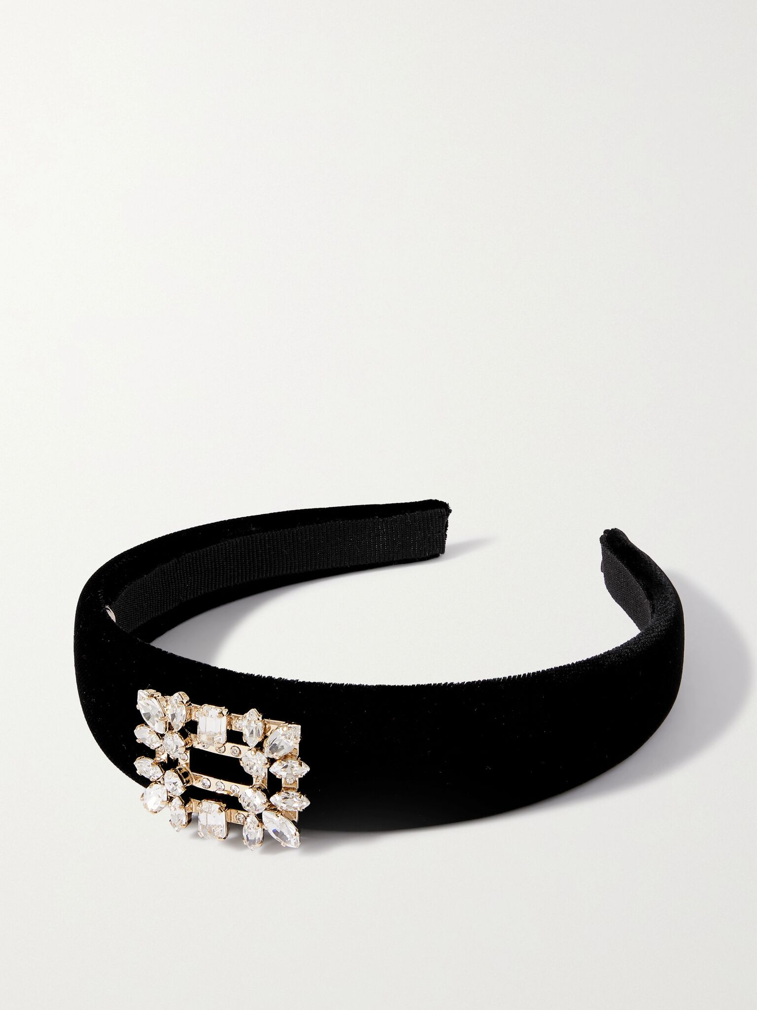 Broche crystal-embellished velvet headband Black - 1
