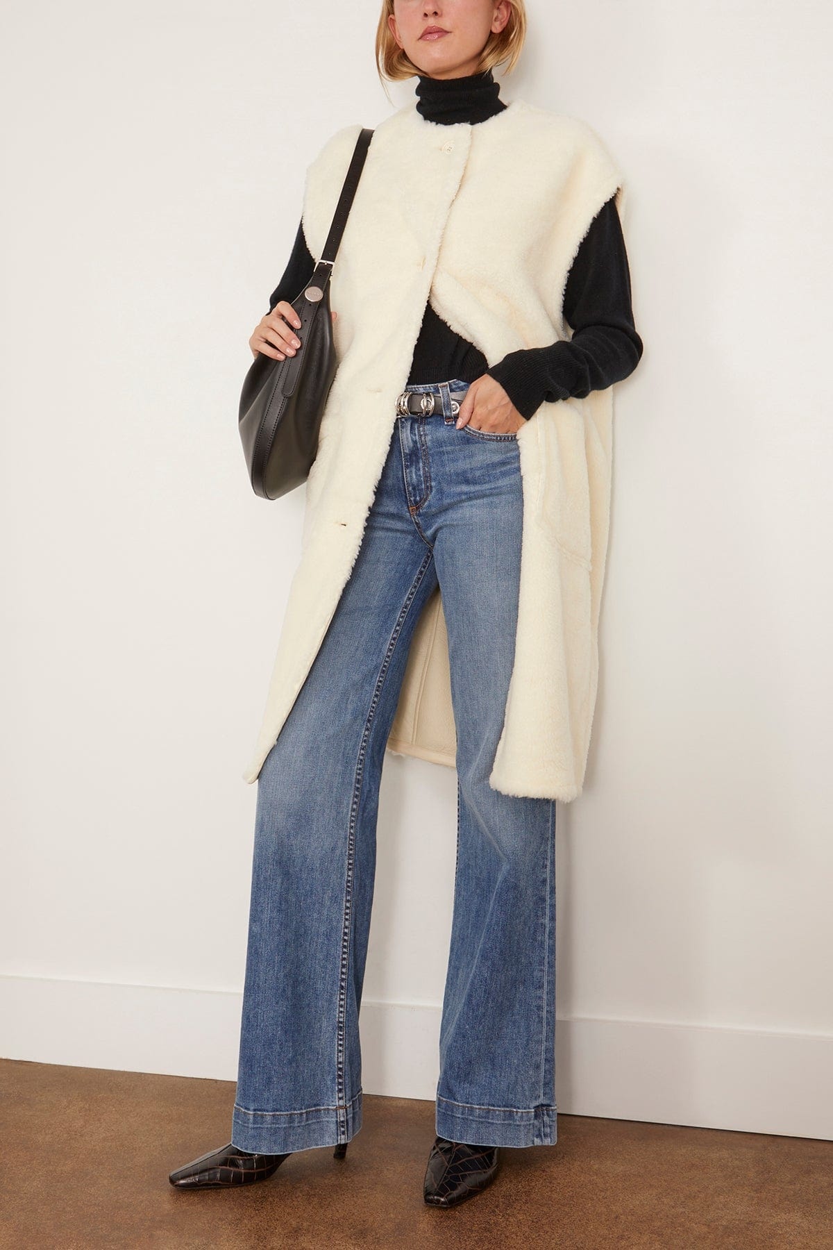 Velour Shearling Vest in Glass - 2