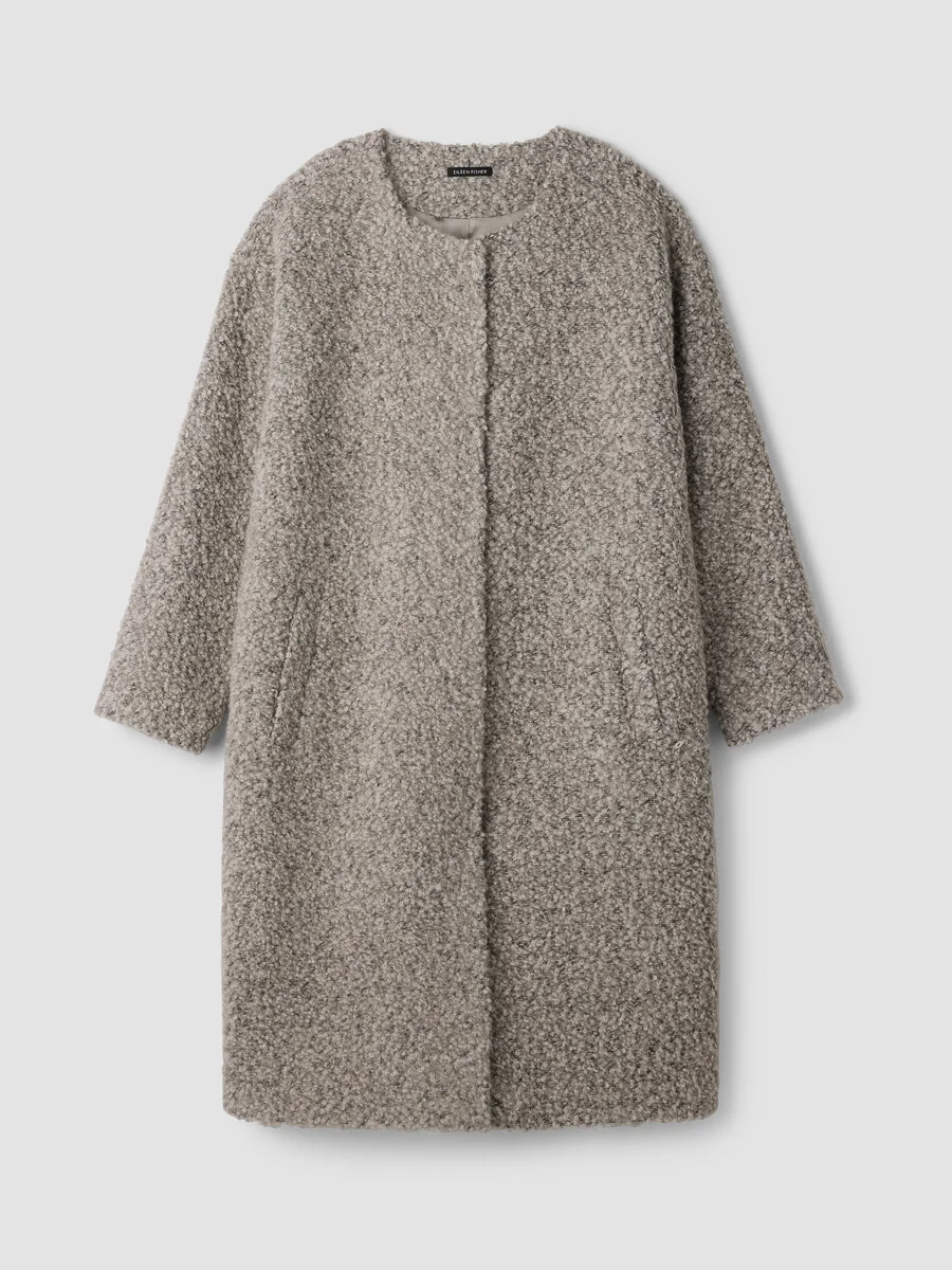 Curly Alpaca Wool Blend Round Neck Coat - 1