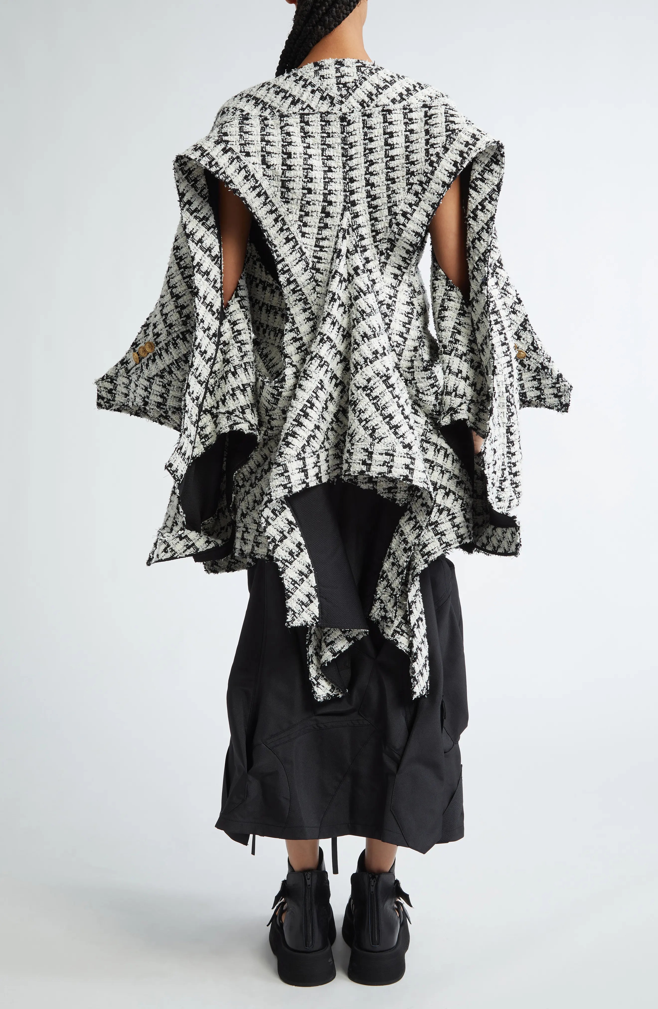Junya Watanabe Asymmetric Double Breasted Tweed Cape Jacket