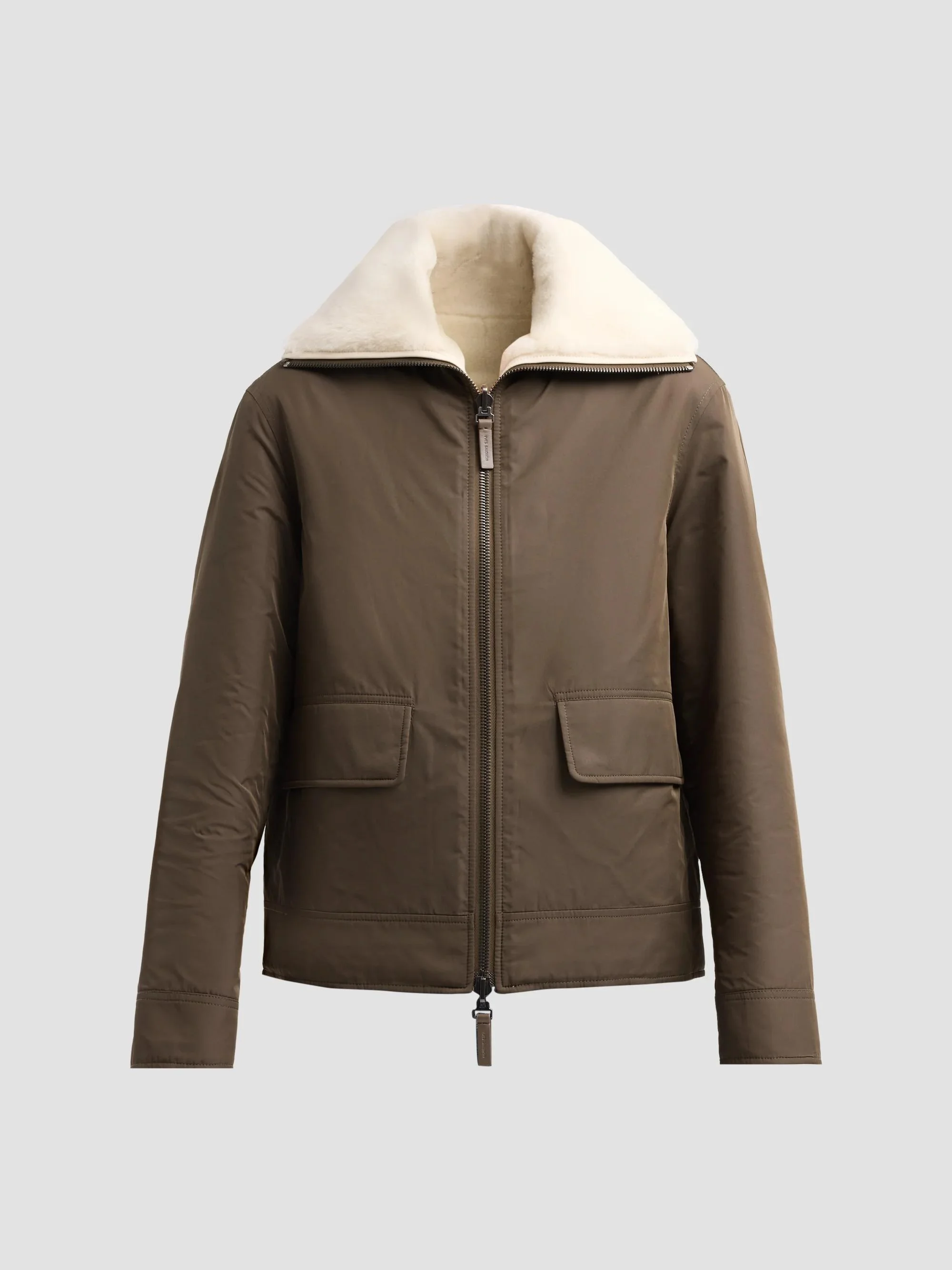 Women's Veste Shearling Jacket - Army Green Ivory - 1
