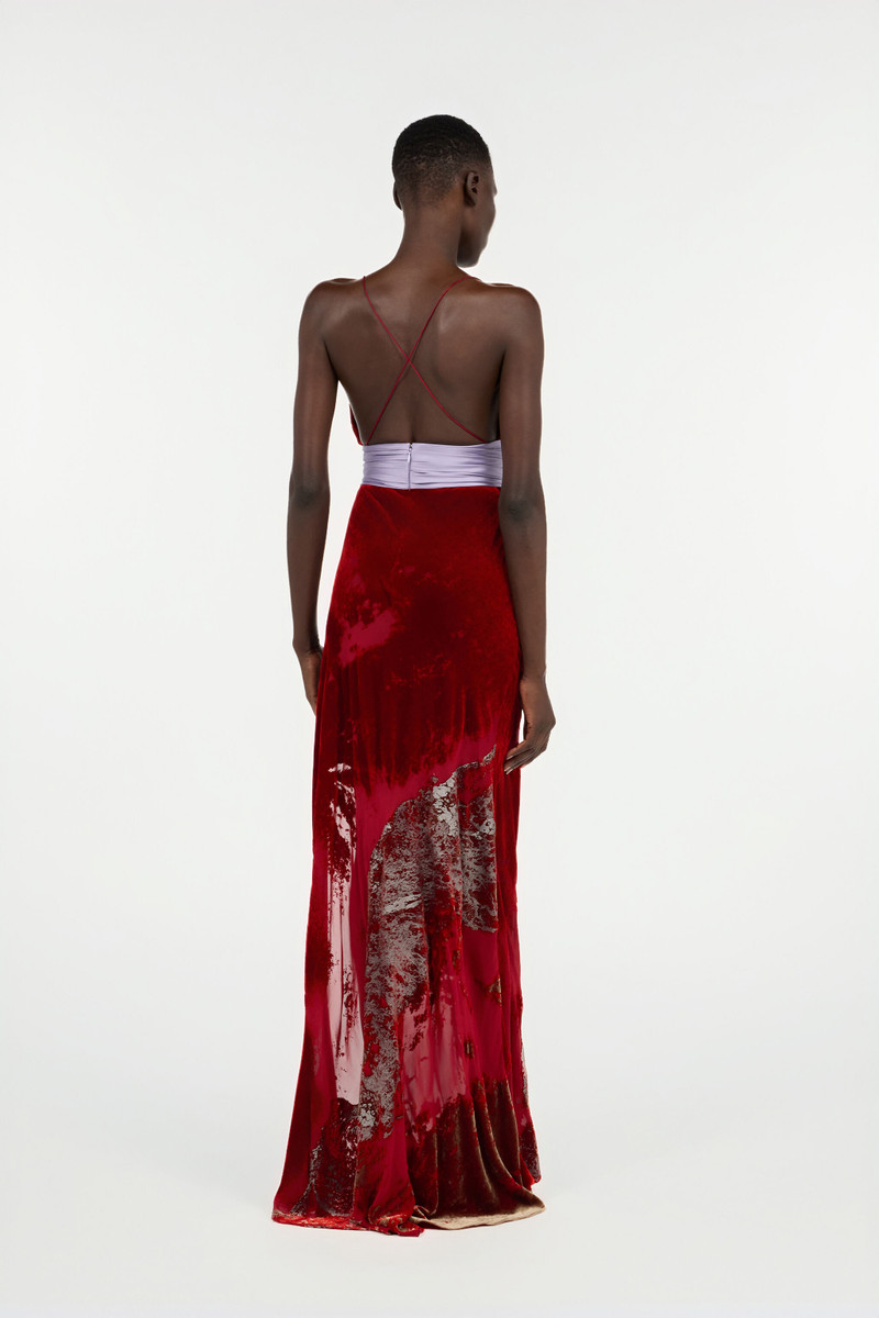Long Dark Red Dress With Marine Print 4