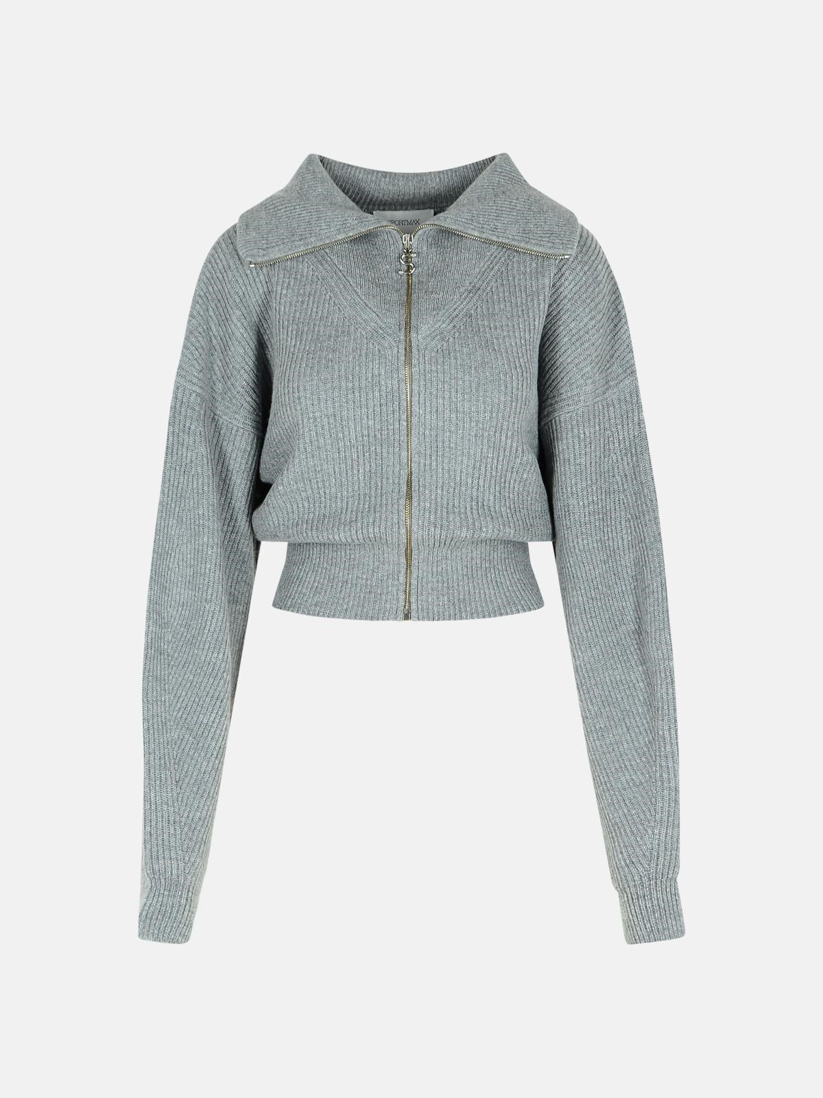 'CALIPSO' MEDIUM GREY CASHMERE BLEND CARDIGAN - 1