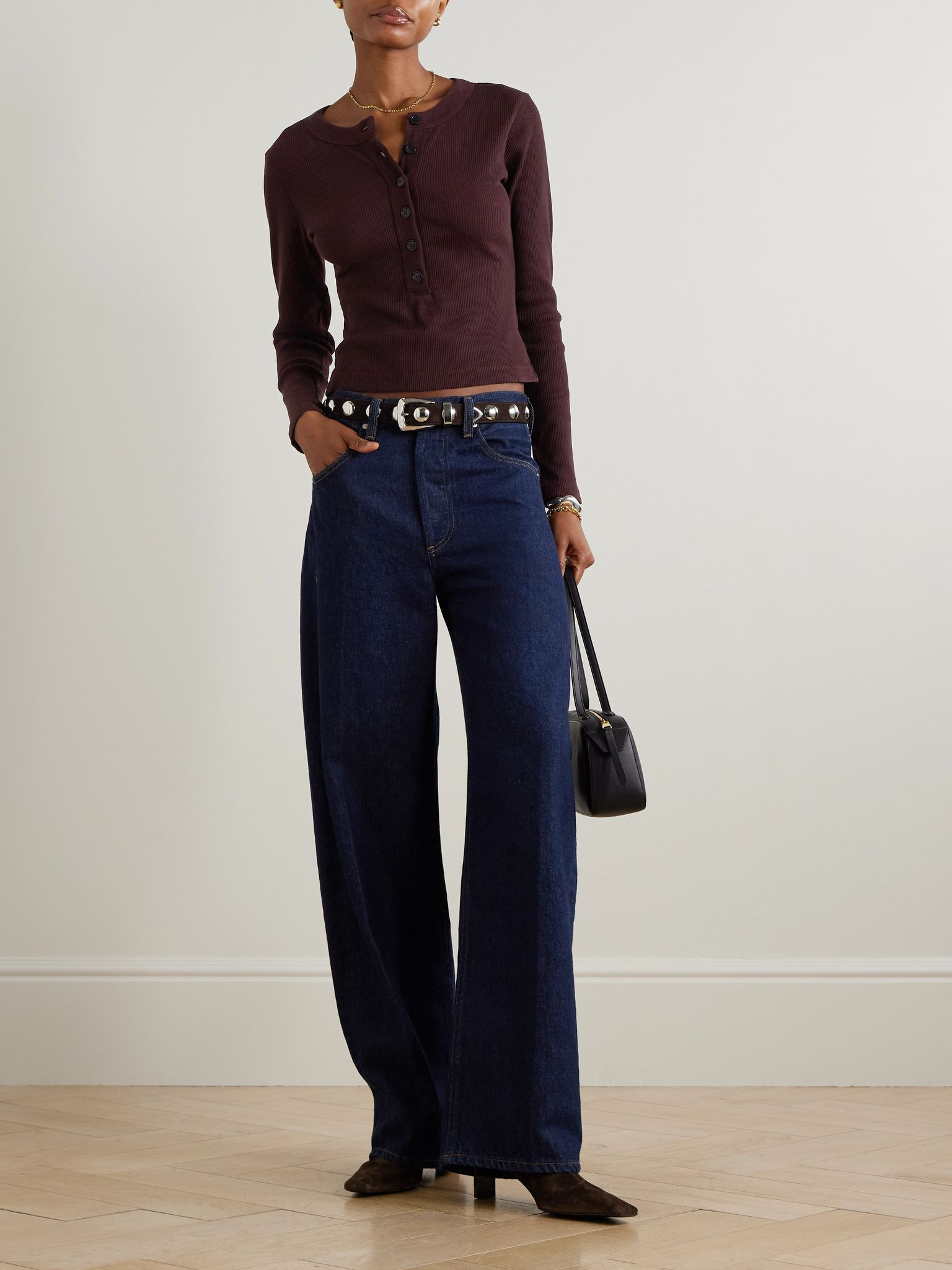 Varra ribbed stretch cotton and Lyocell-blend Henley top Burgundy - 2