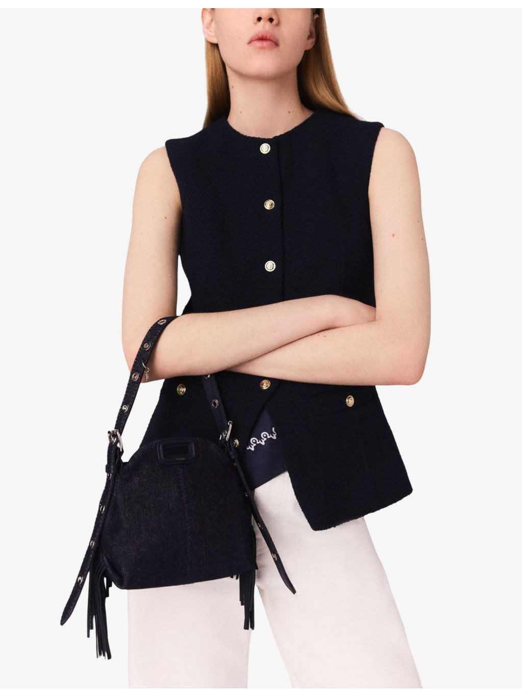 Button-Down Sleeveless Stretch-Tweed Jacket - 5