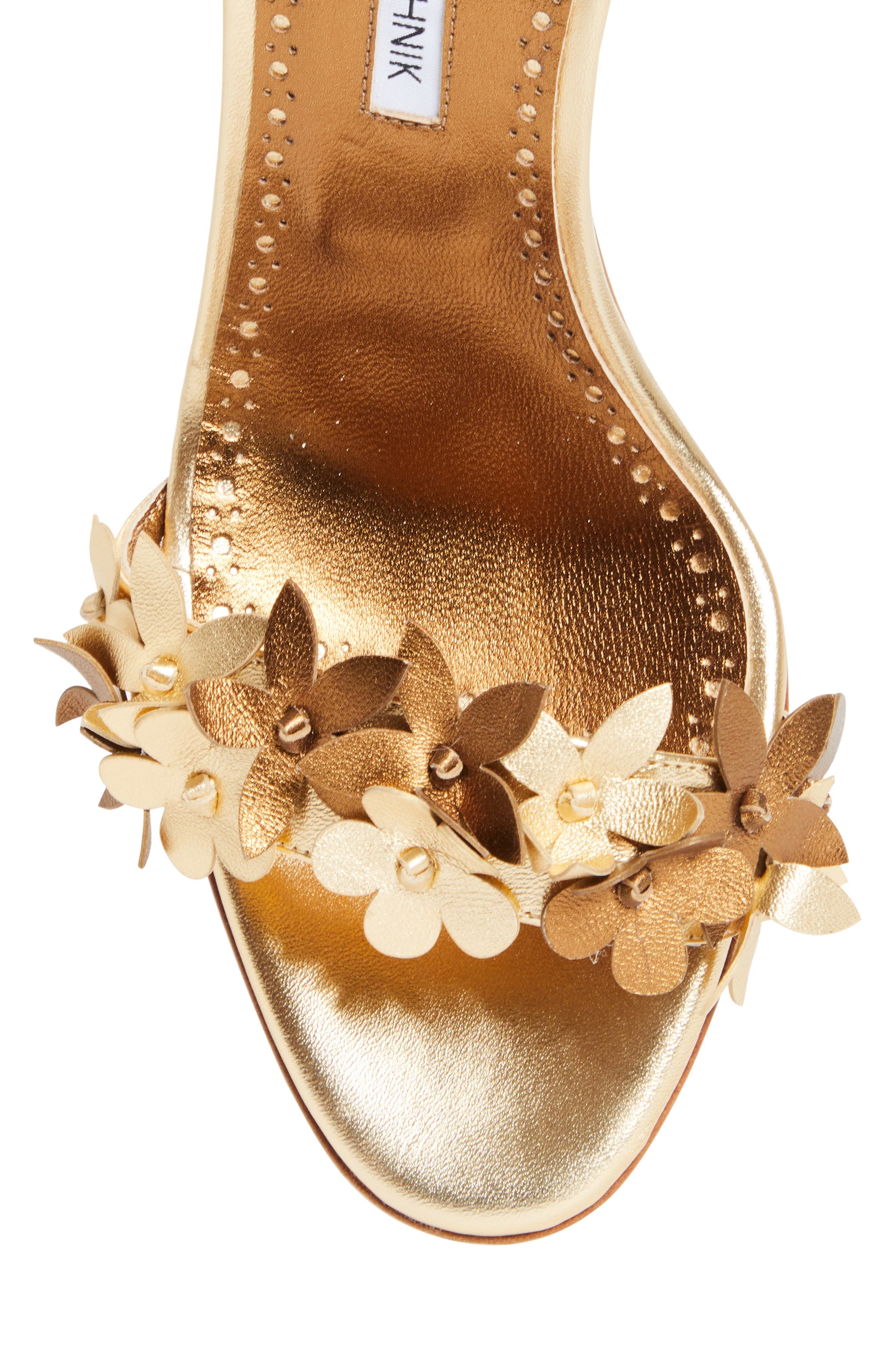 Manolo Blahnik Anista Floral Sandal in Gold at Nordstrom - 5
