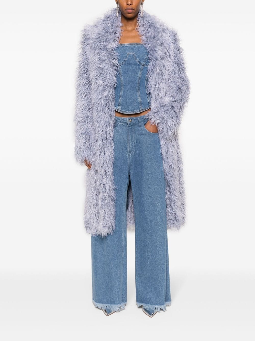 Furry faux-fur midi coat - 2