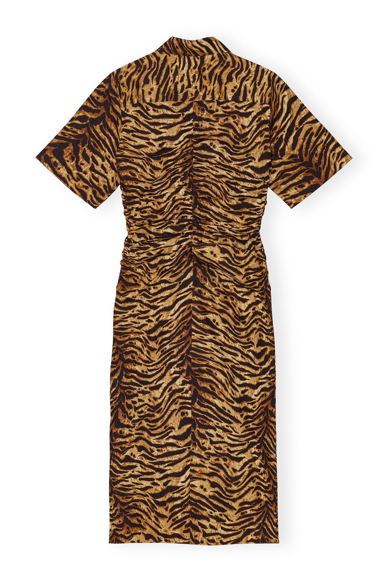 ANIMAL PRINTED COTTON GATHERED MIDI DRESS - 1