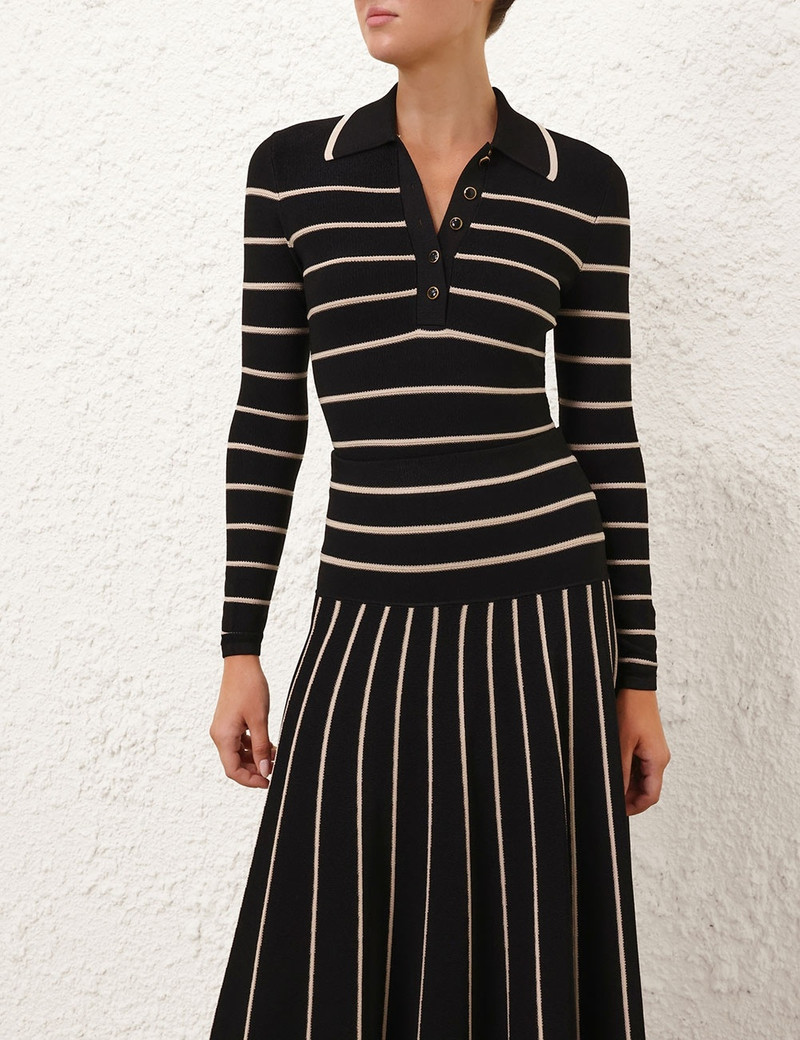 Zimmermann CRUSH STRIPE LONG SLEEVE POLO outlook