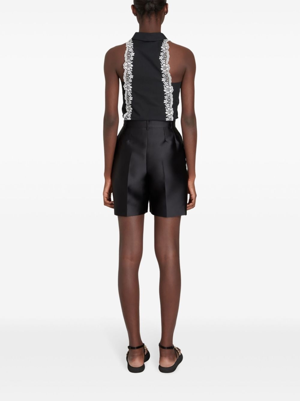 pleated silk-satin tailored shorts - 4