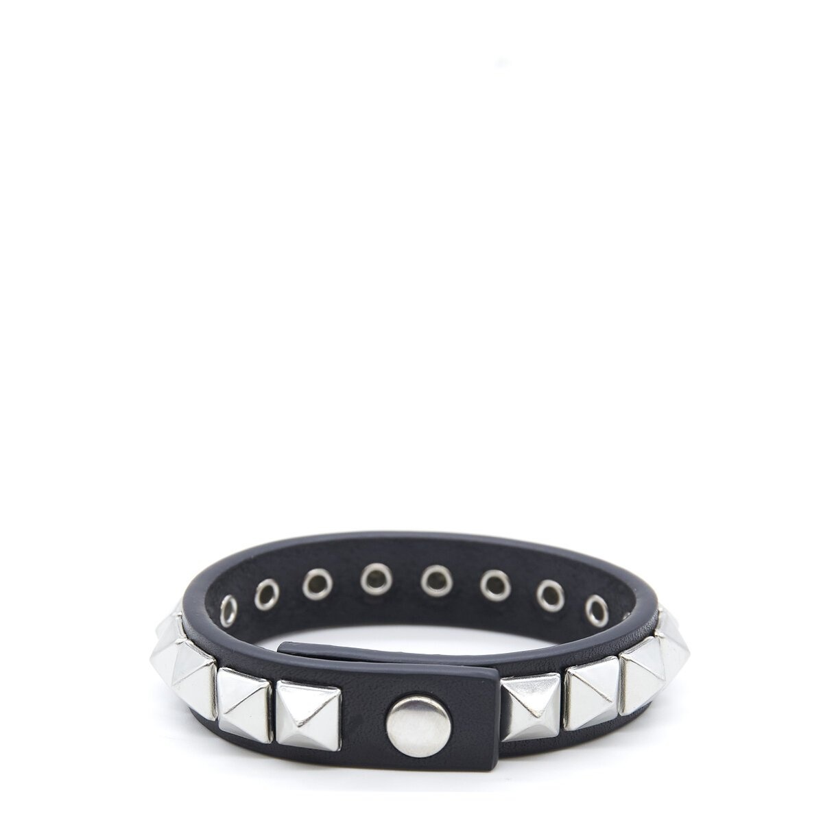 Pyramid Design Leather Bracelet in Black - 2