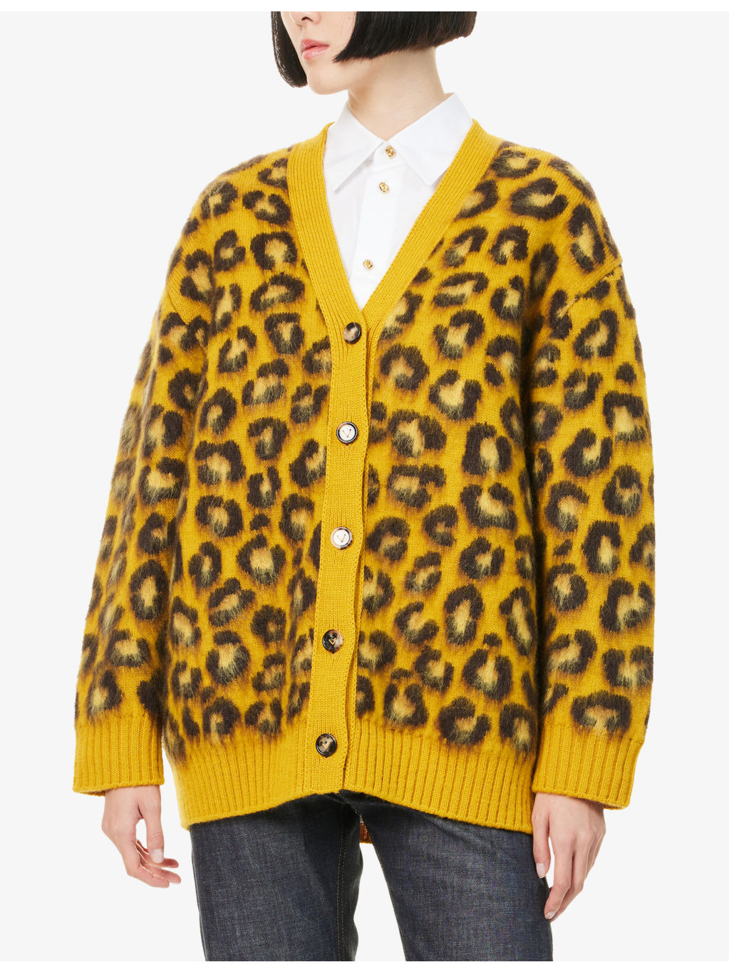 V-Neck Leopard Wool-Blend Cardigan - 3