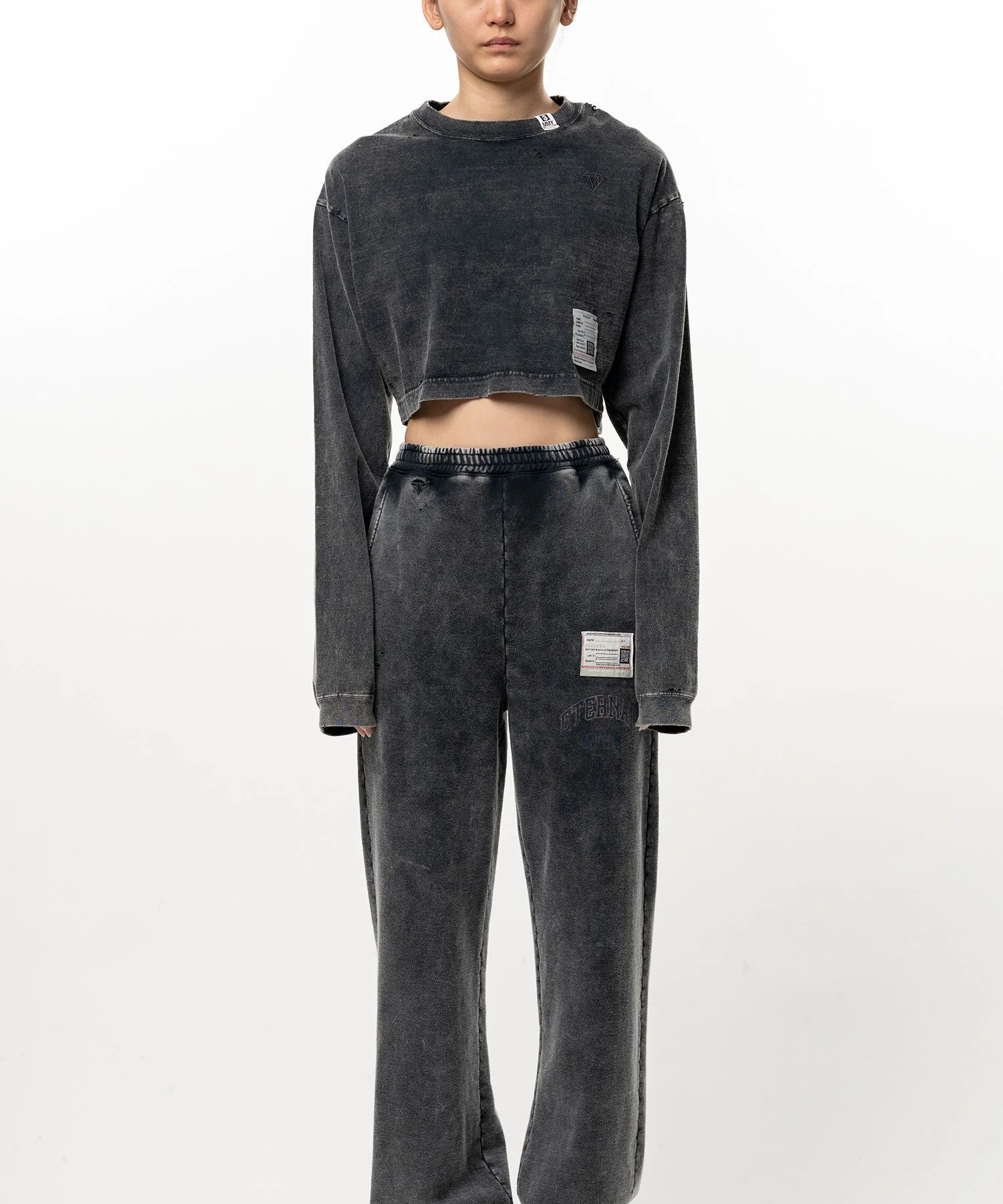 Bleached Cropped Long Sleeve T-shirt - 1