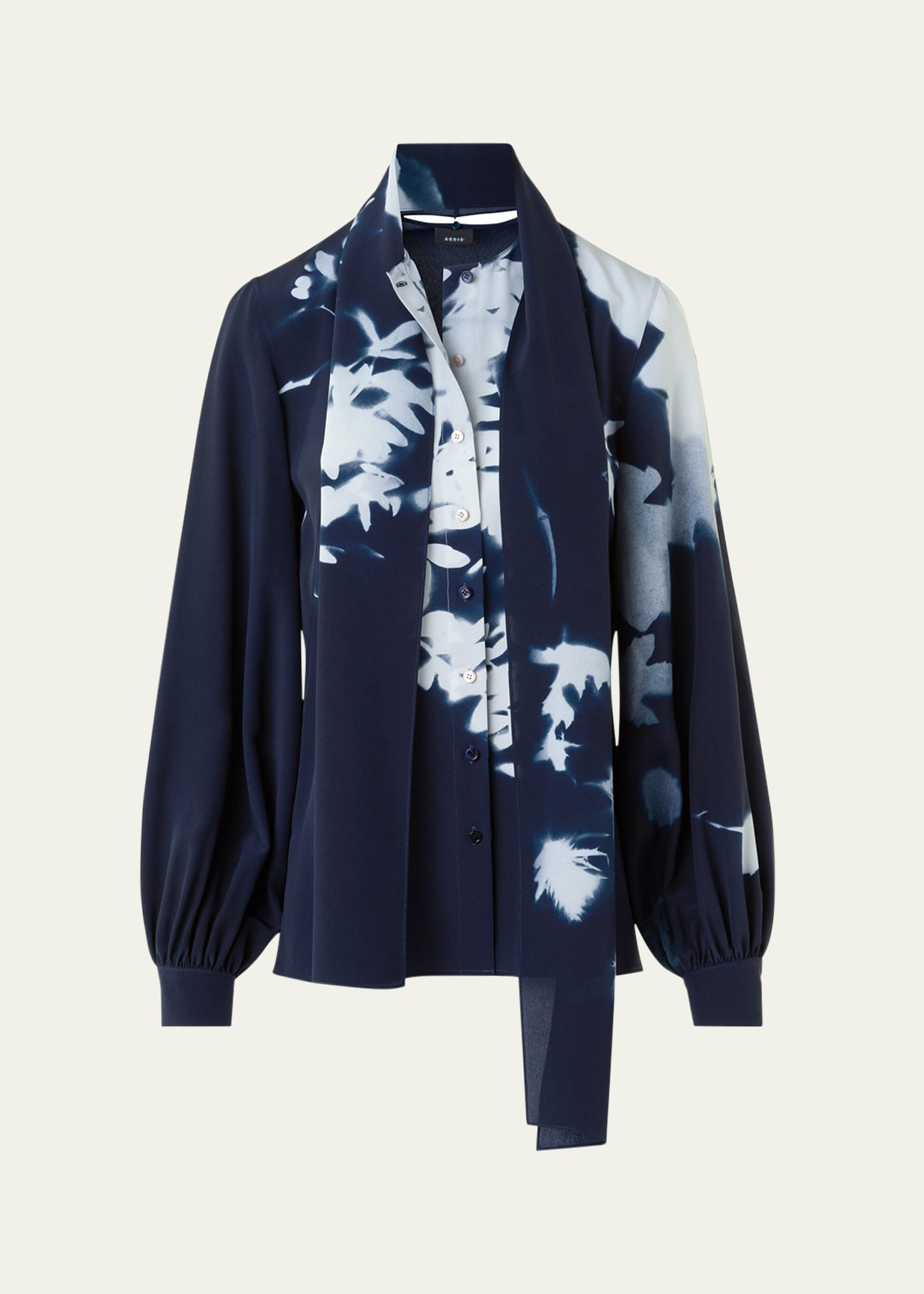 Wildflower-Print Silk Crepe Scarf Blouse - 1