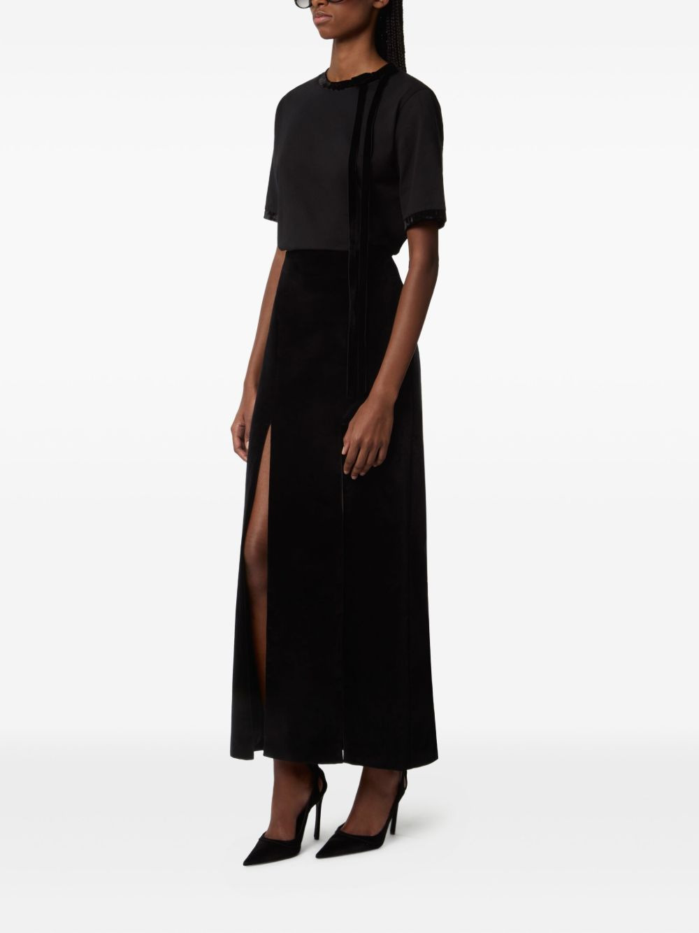 velvet-trimmed short-sleeves top - 3