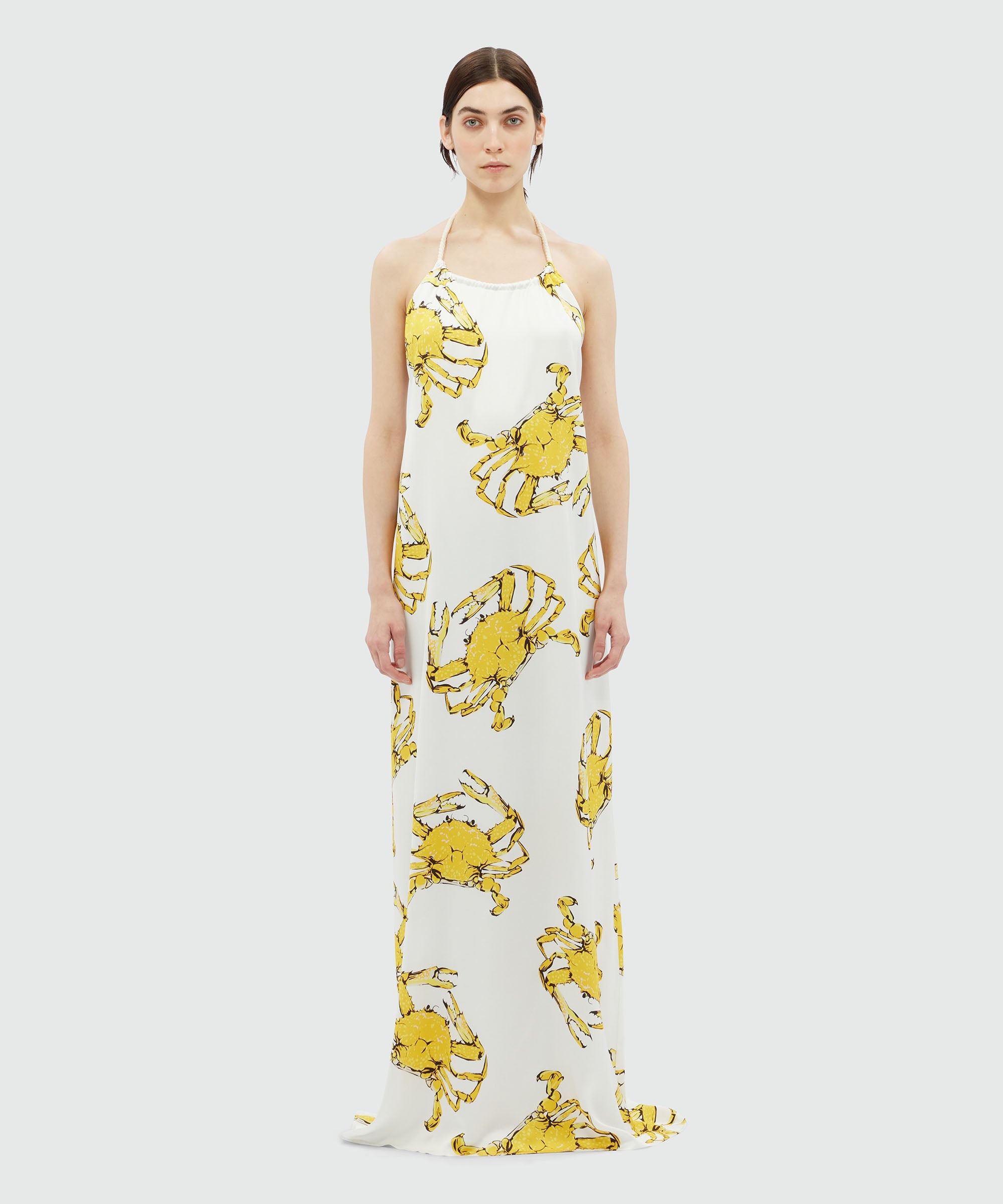White satin maxi dress with "King crab" print - 2