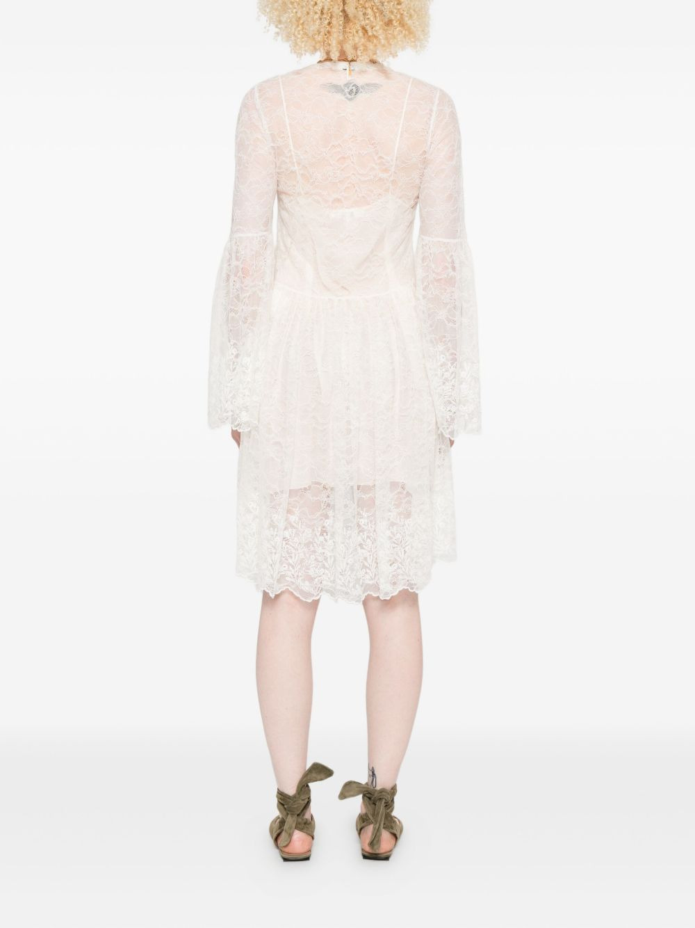 lace bell-sleeve mini dress - 4