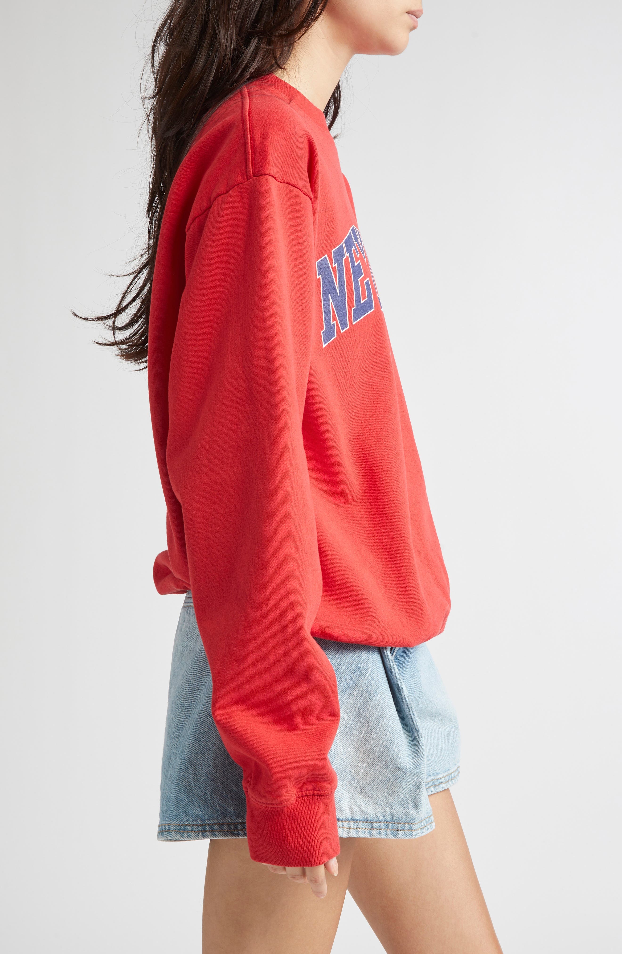 Sporty & Rich New York Ivy Cotton Crewneck Sweatshirt in Ruby at Nordstrom - 4