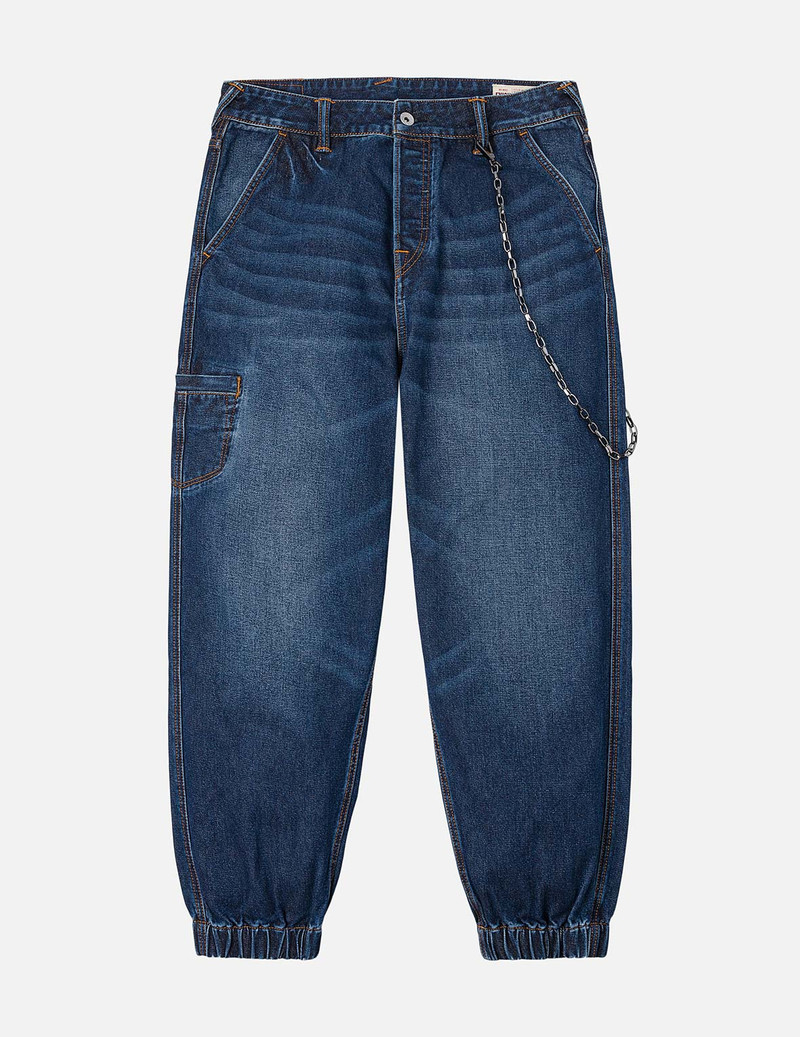 Multi-pocket and Seagull Crane Print Loose Fit Washed Denim Joggers 1