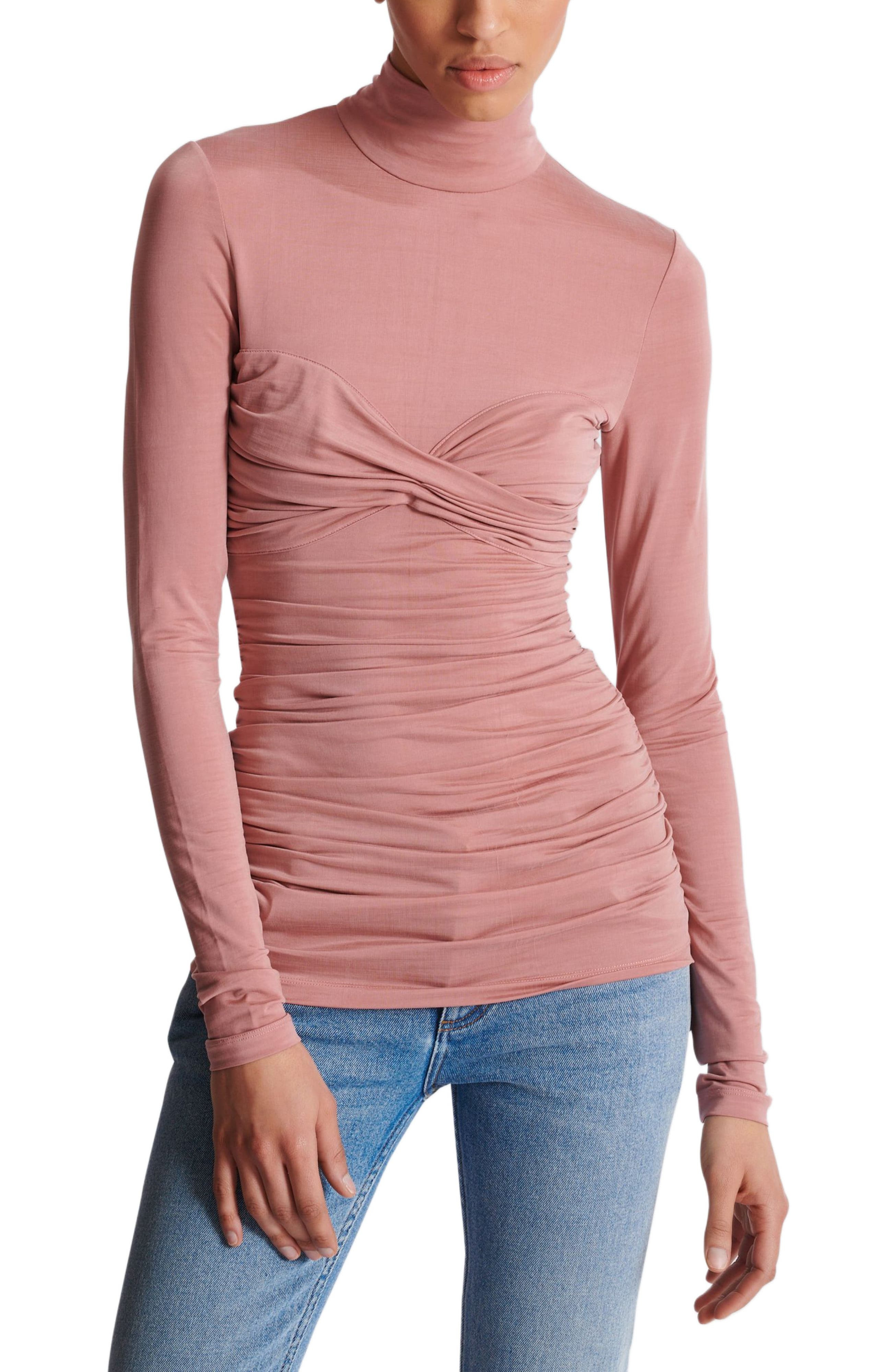 Balmain Pleated Long-Sleeved Jersey Top in Pink at Nordstrom - 4