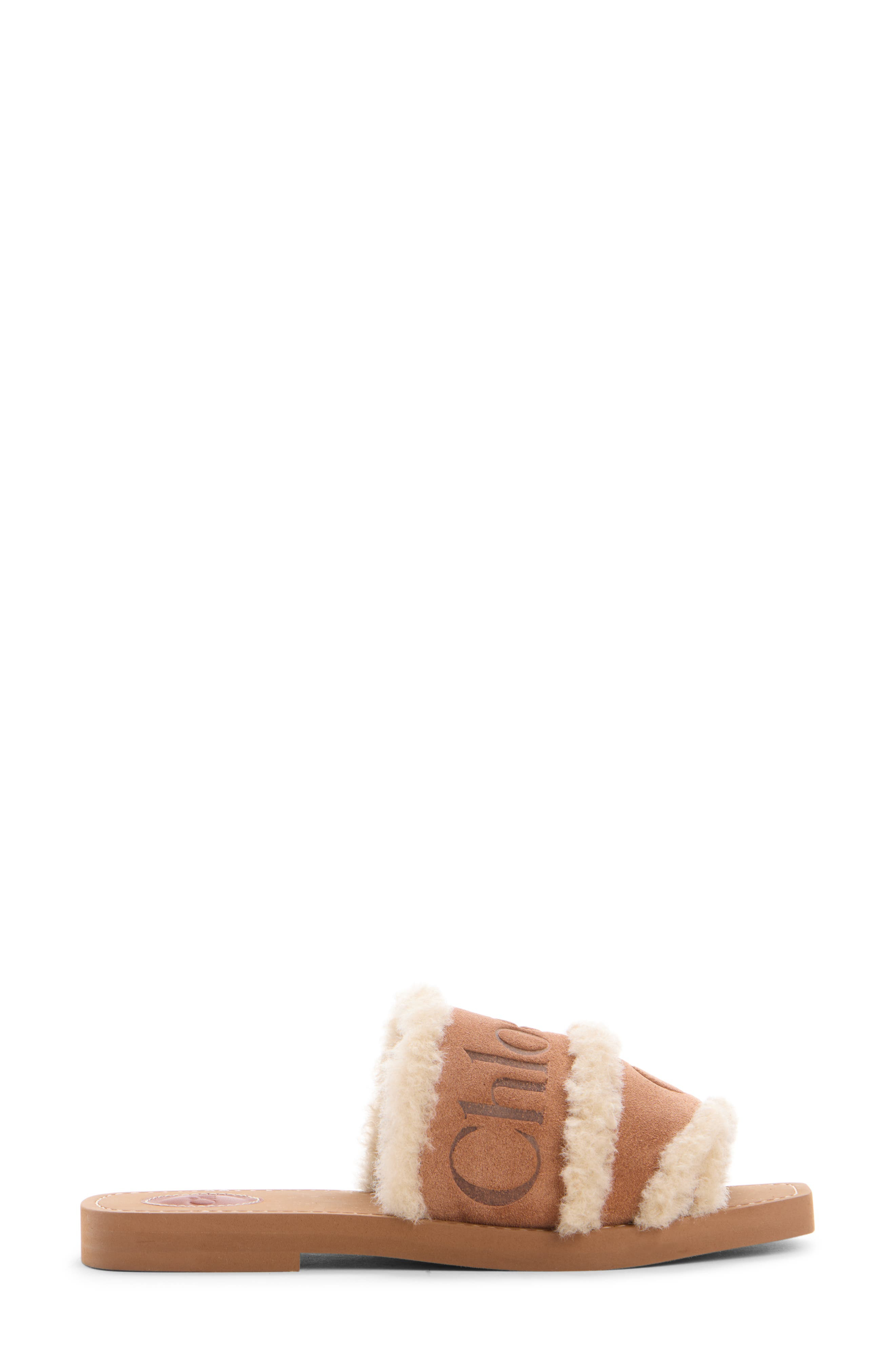 Chloé Woody Genuine Shearling Sandal in Softy Brown at Nordstrom - 3
