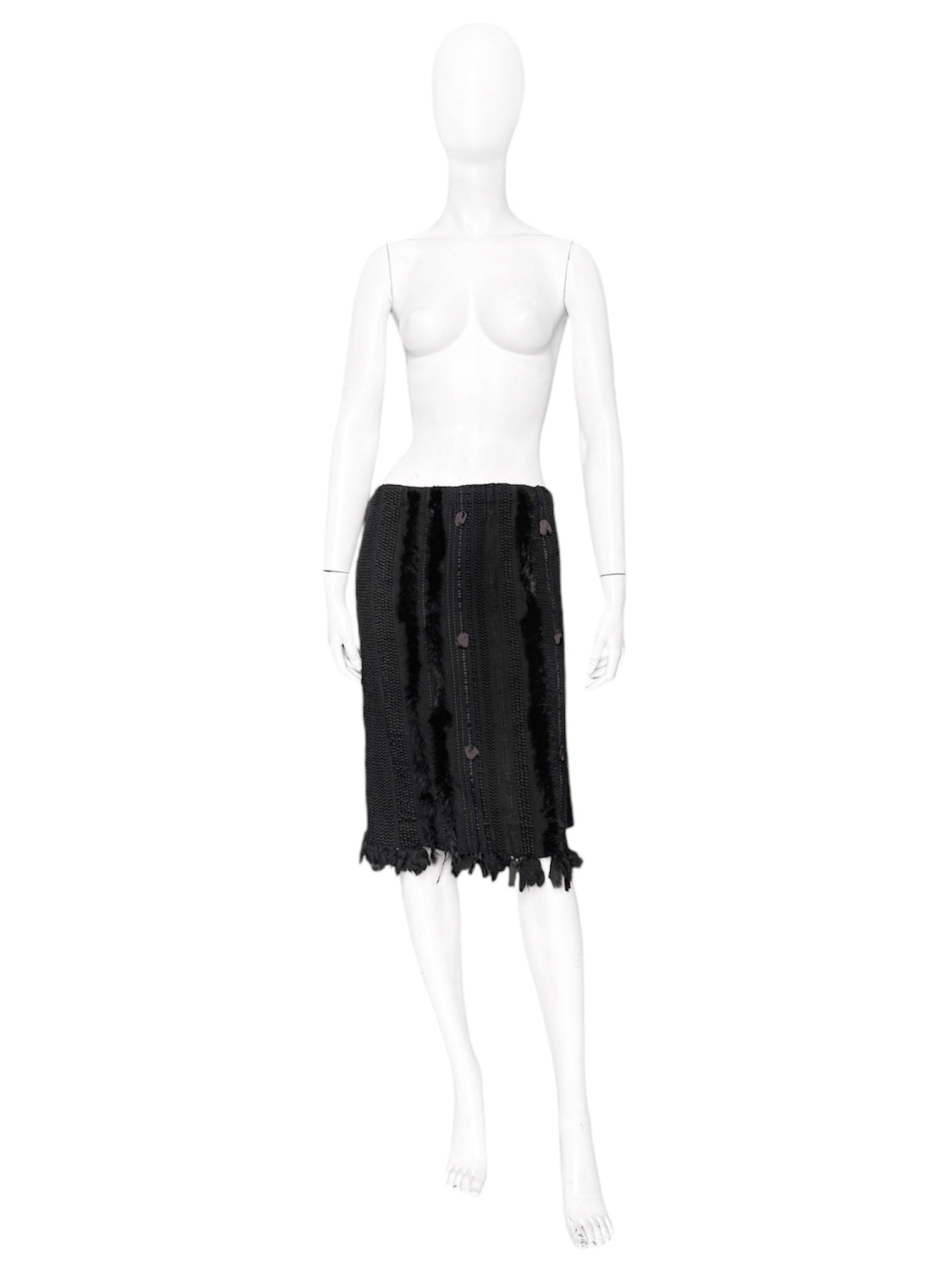 Gucci Fall 2002 Tom Ford Ribbon Wool Fur Midi Dress 42 - 3