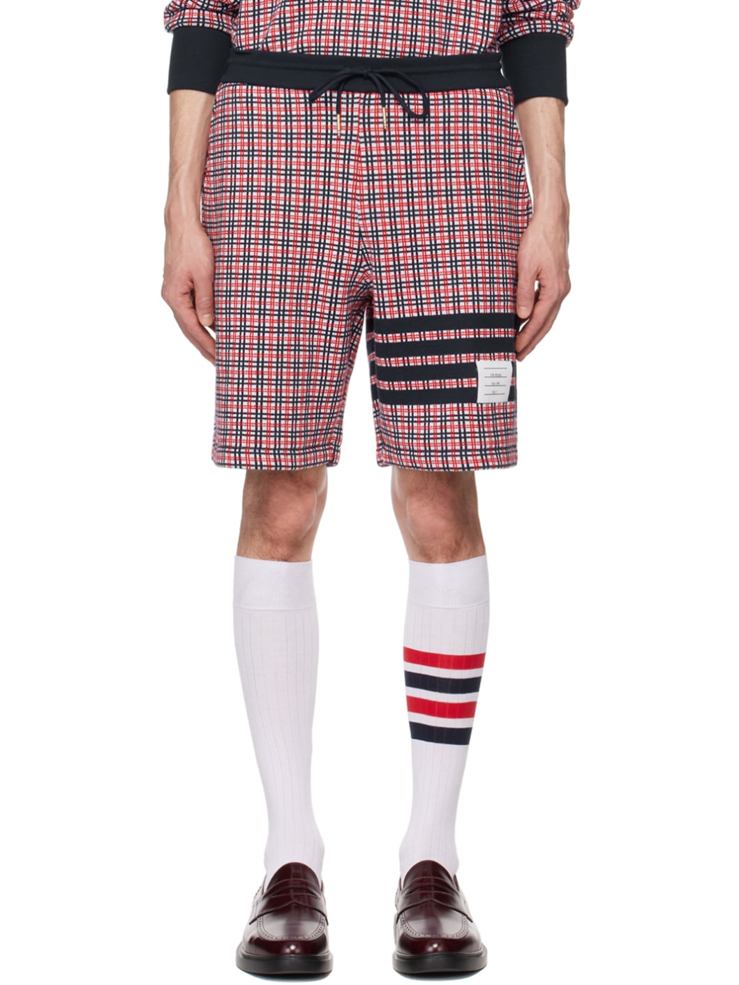 Navy & Red Check 4-Bar Shorts - 1