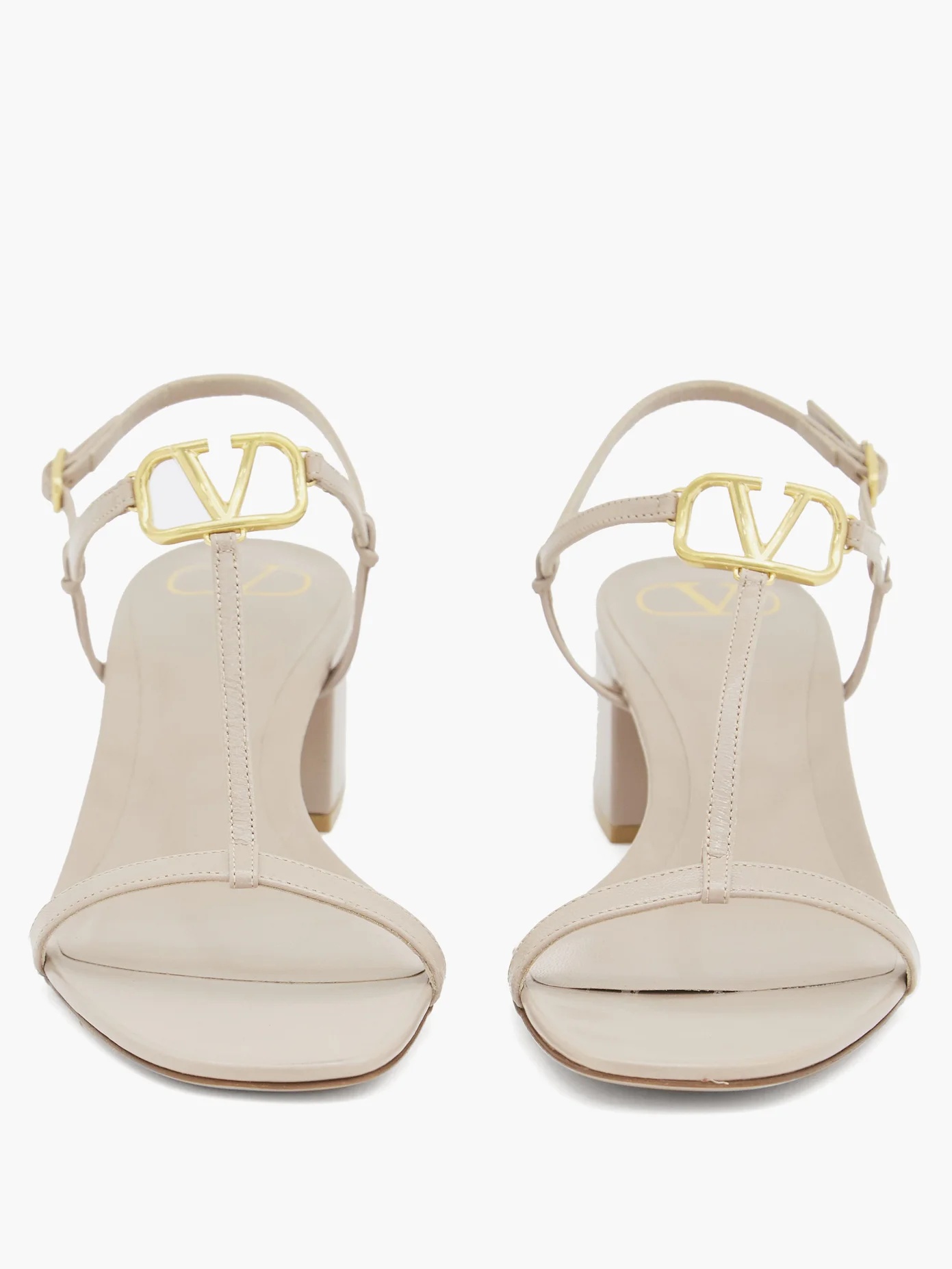 V-logo block-heel leather sandals - 5