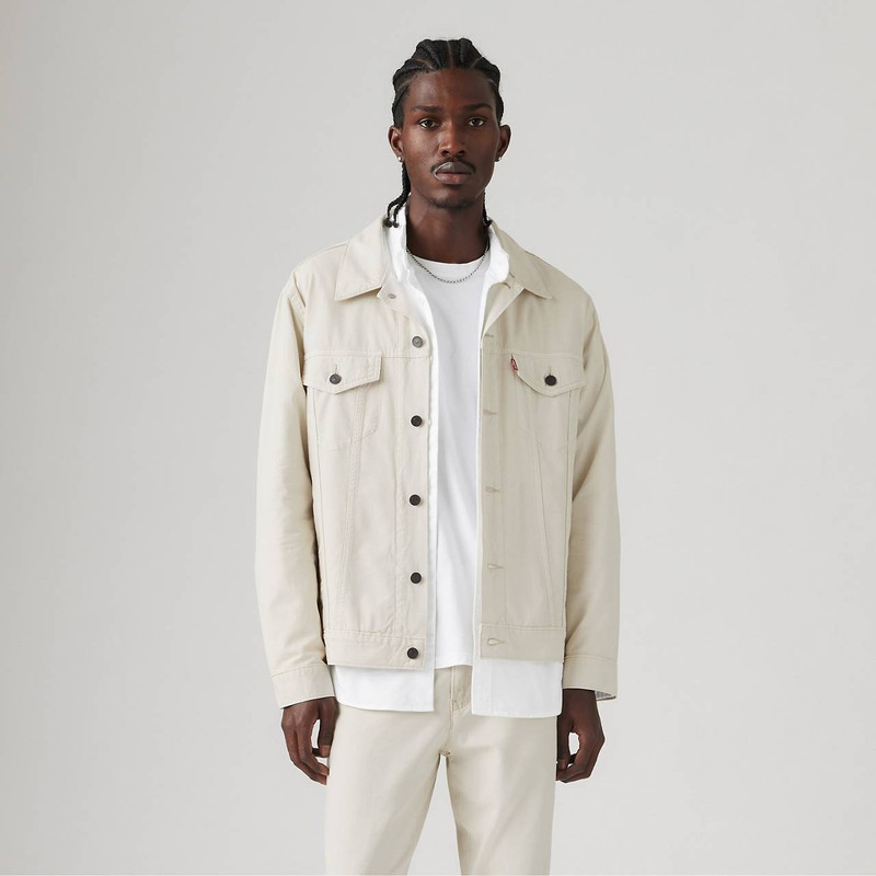 RELAXED FIT LINEN+ DENIM TRUCKER JACKET 2