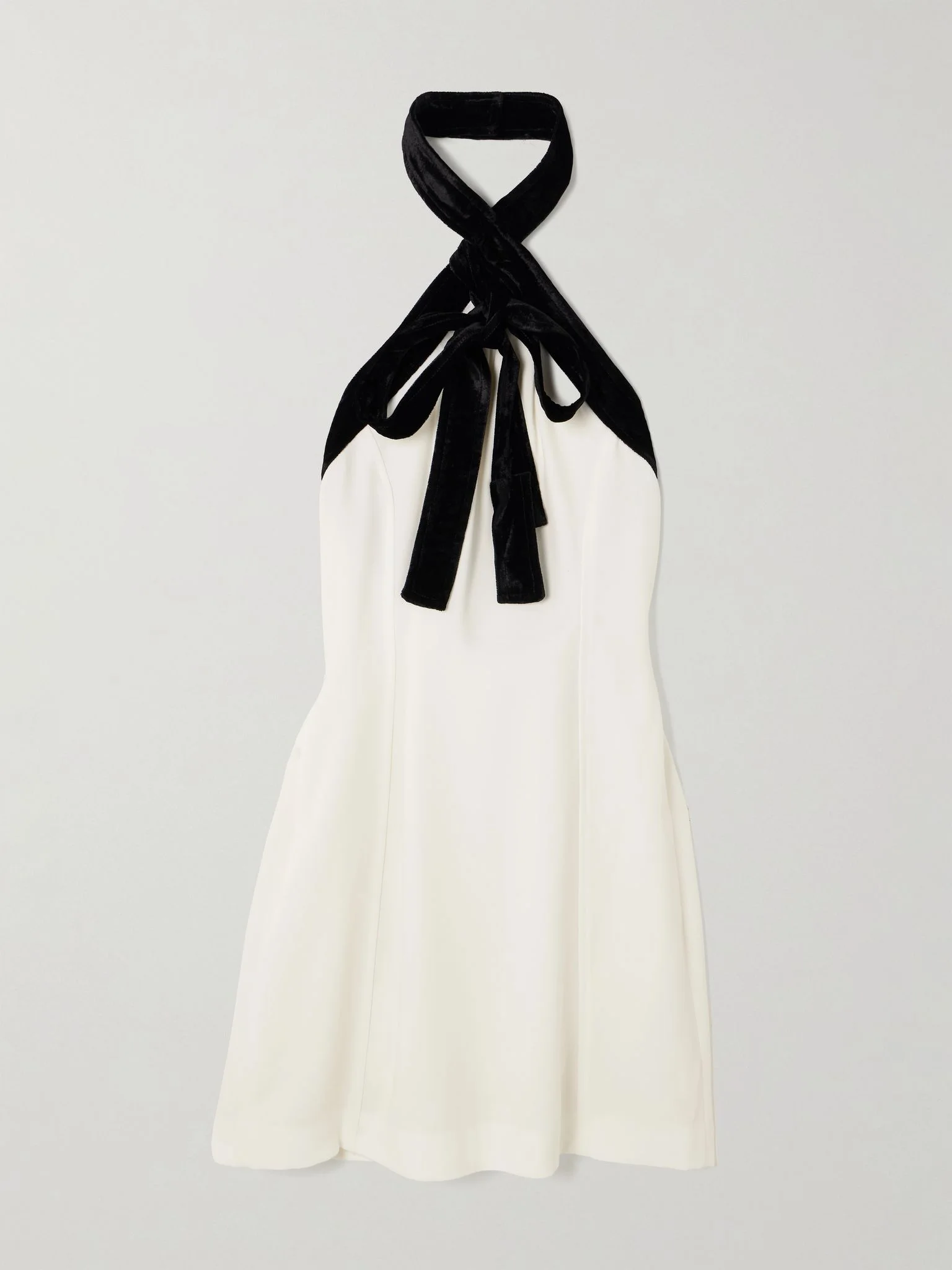 Jolie bow-detailed velvet-trimmed crepe mini dress Ivory - 1