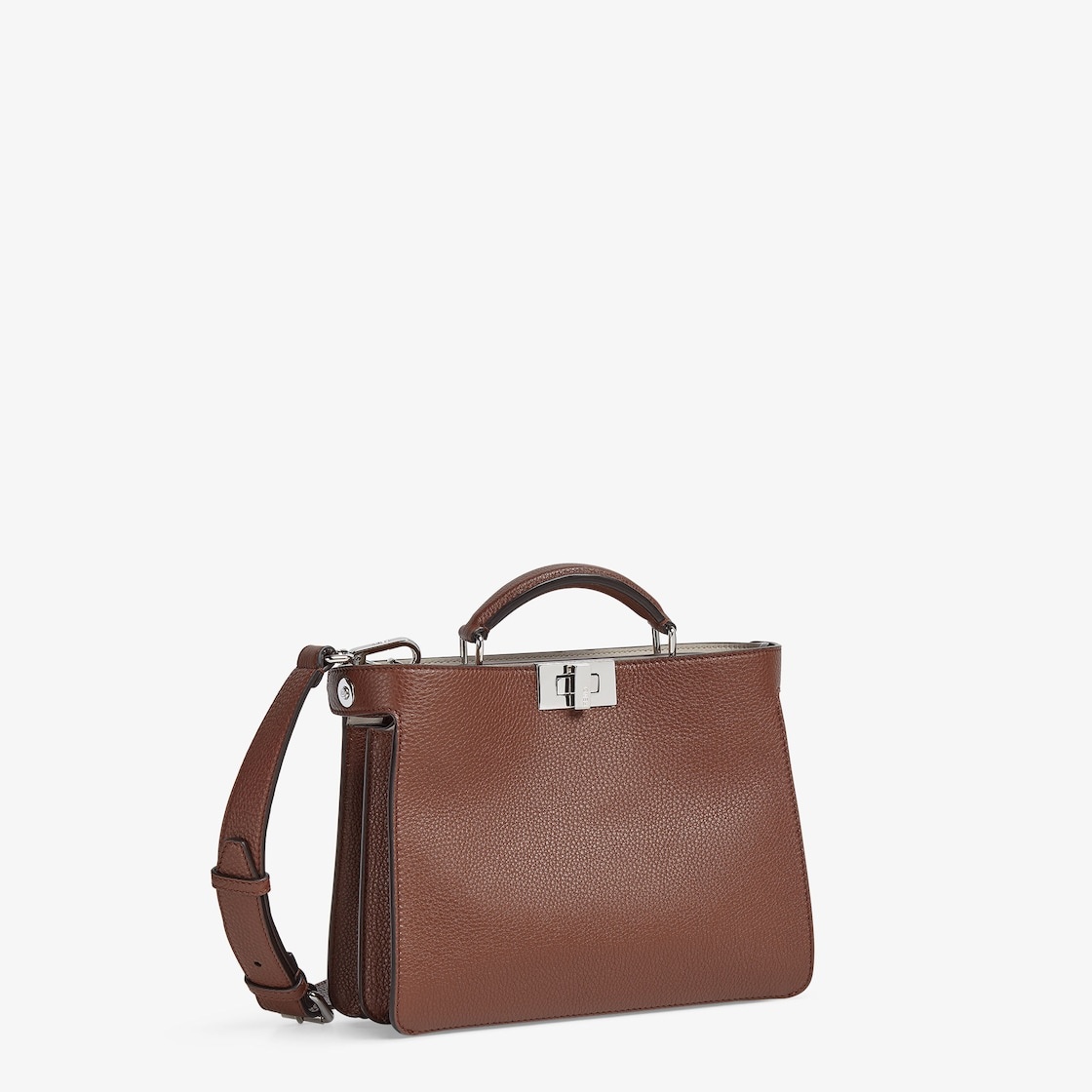Small iconic Peekaboo ISeeU bag, made of brown Cuoio Romano leather with contrasting light gray inte - 3