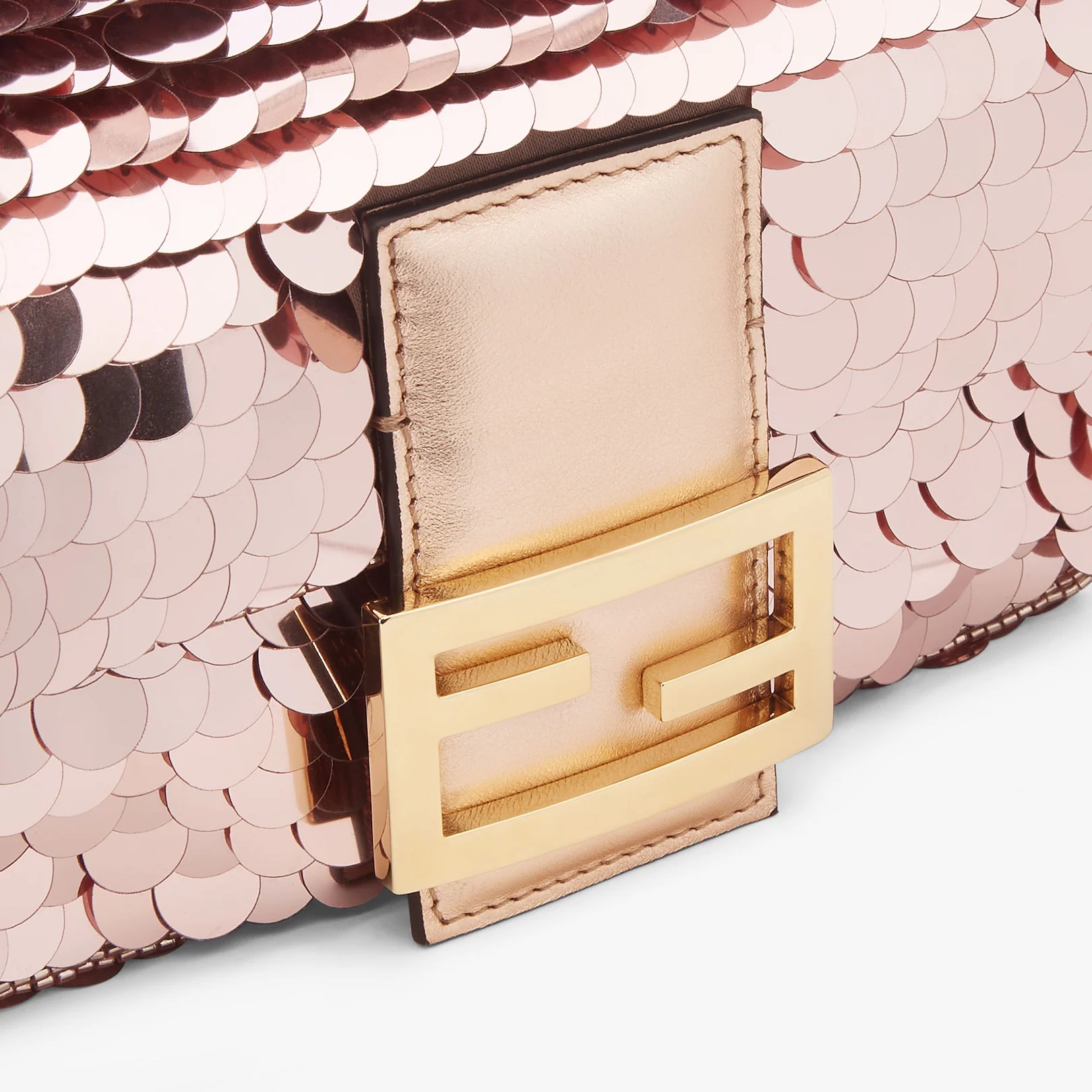 Small 1997 Baguette bag with all-over pink metallic sequin embroidery, embellished with an FF clasp. - 5