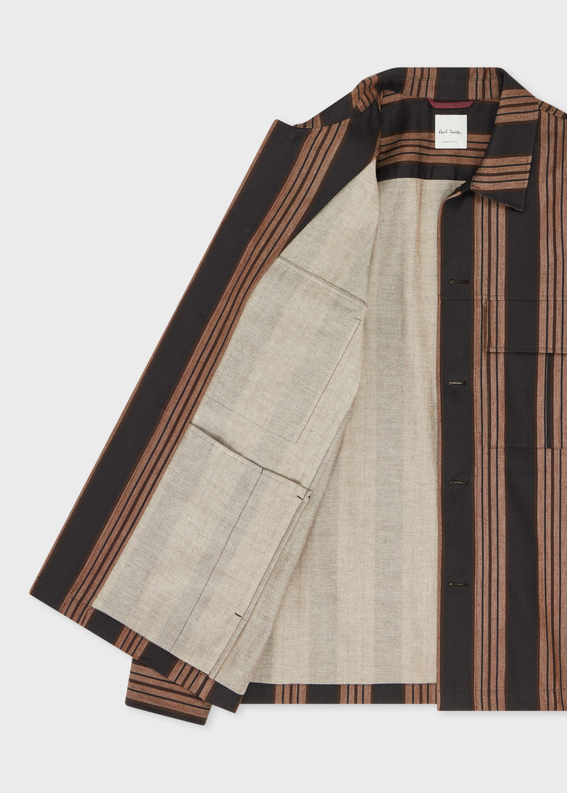Brown Stripe Cotton Double-Pocket Overshirt 4
