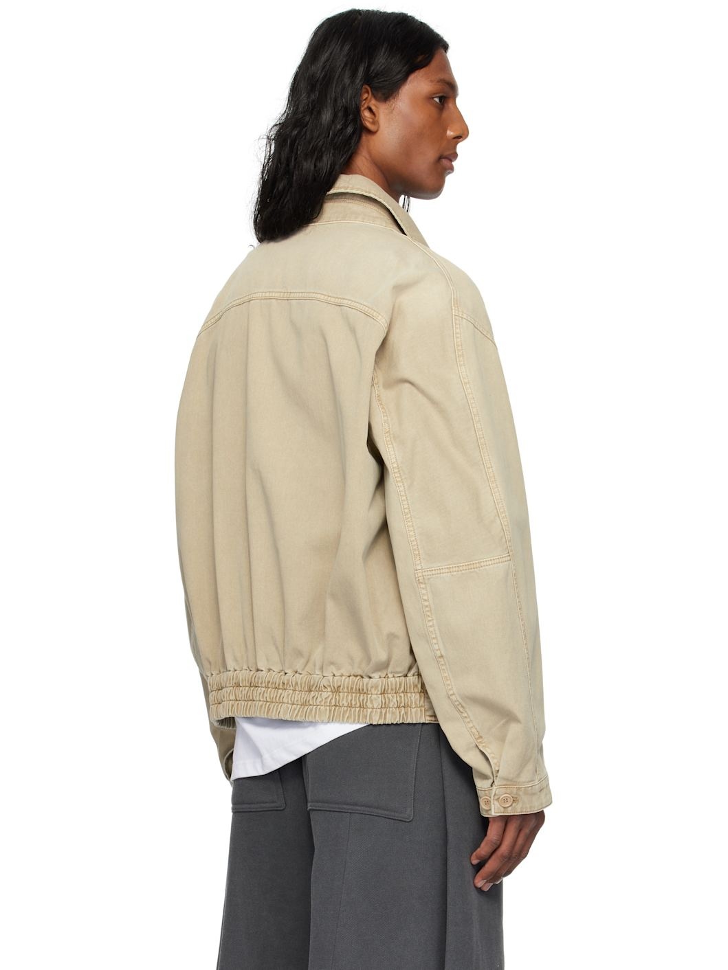 Beige Out Pocket Cotton Blouson Jacket - 3