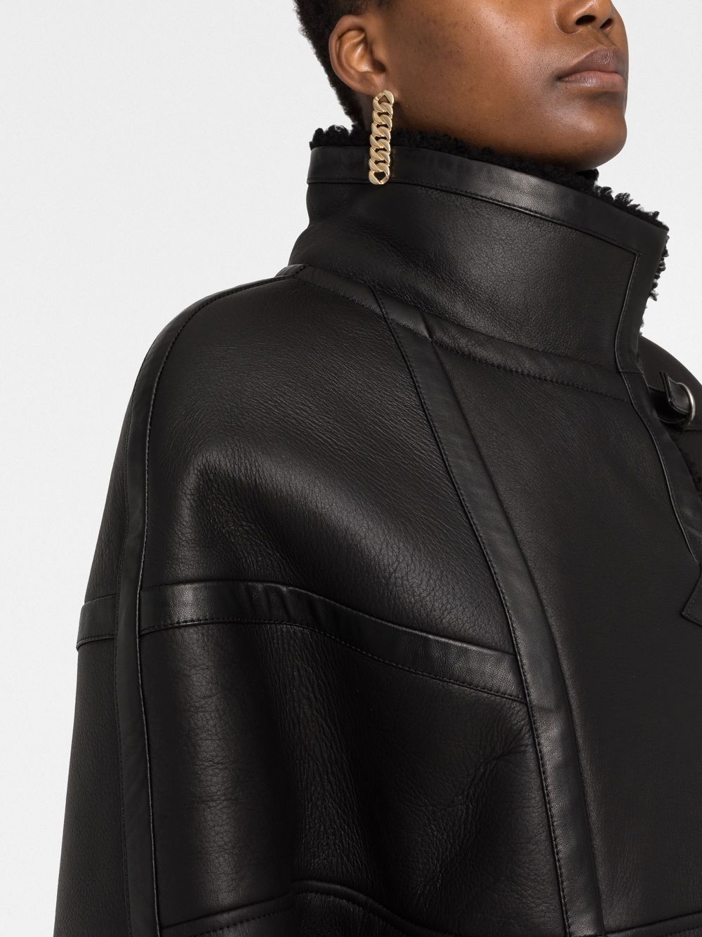 funnel-neck lambskin coat - 5